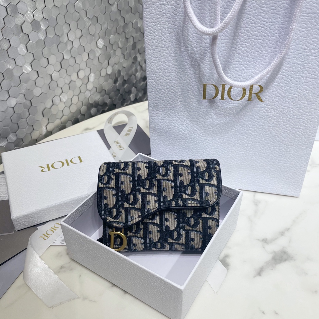 Dior Saddle Wallet Blue Printing Oblique