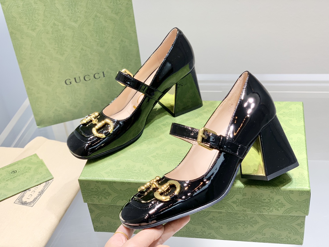 Gucci古奇22年夏季新款Baby玛丽珍高跟单鞋真皮底跟高:7.5cm35-39️订做34.40无退换