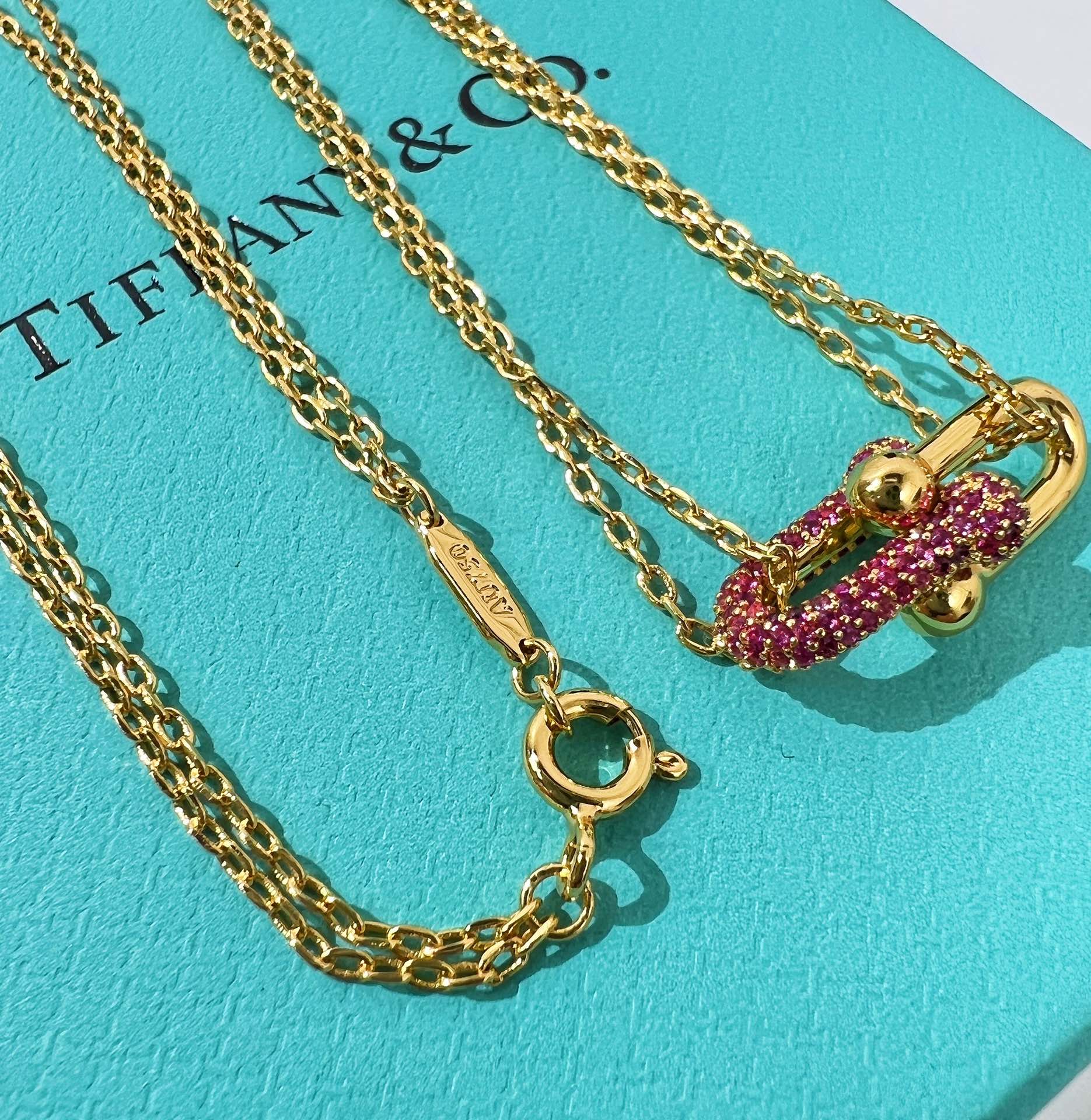 Tiffany&co 蒂芙尼粉钻满钻双链环项链