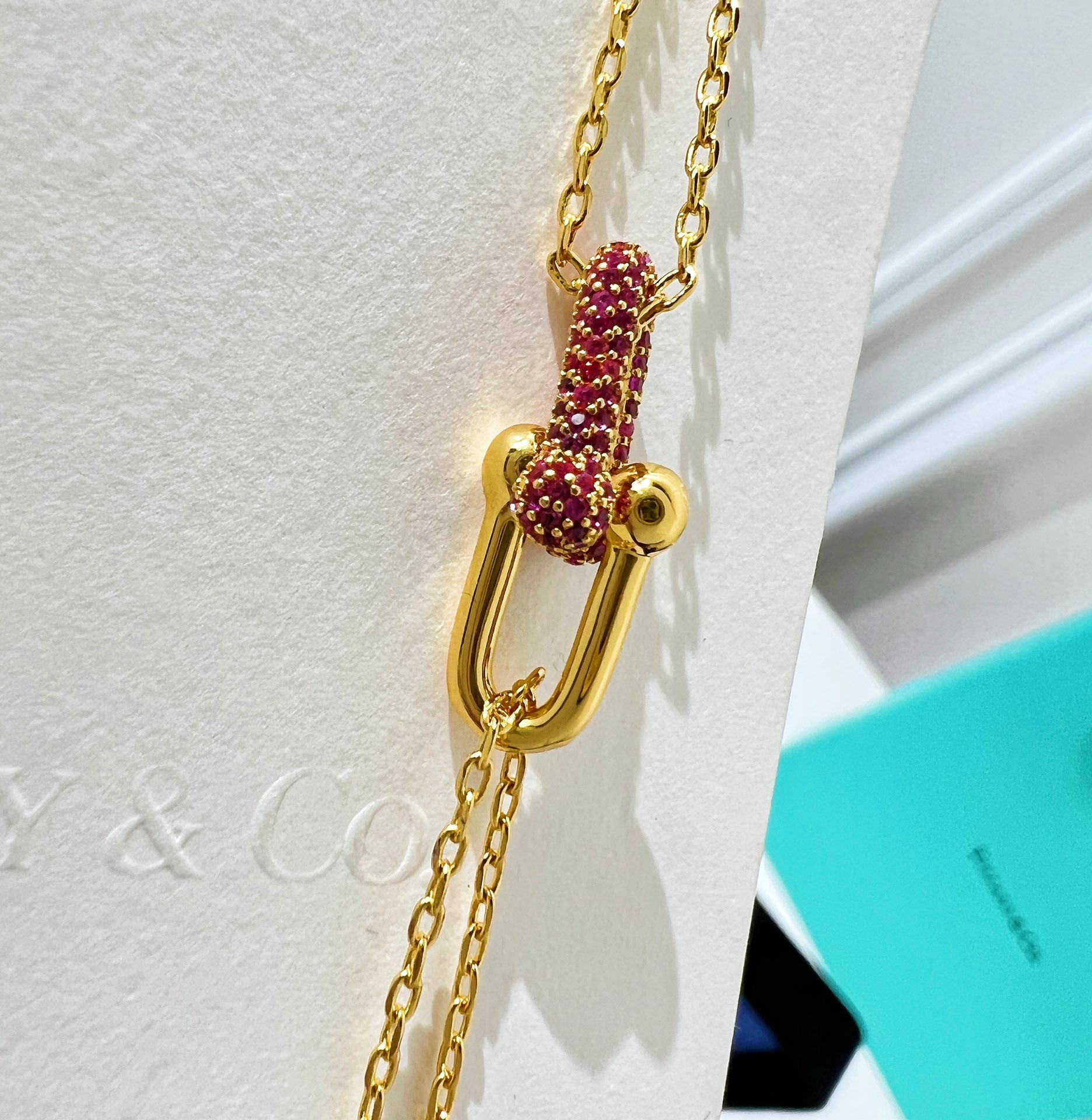 Tiffany&co 蒂芙尼粉钻满钻双链环项链