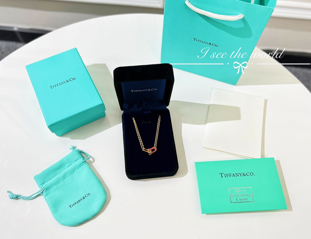 Tiffany&co 蒂芙尼粉钻满钻双链环项链