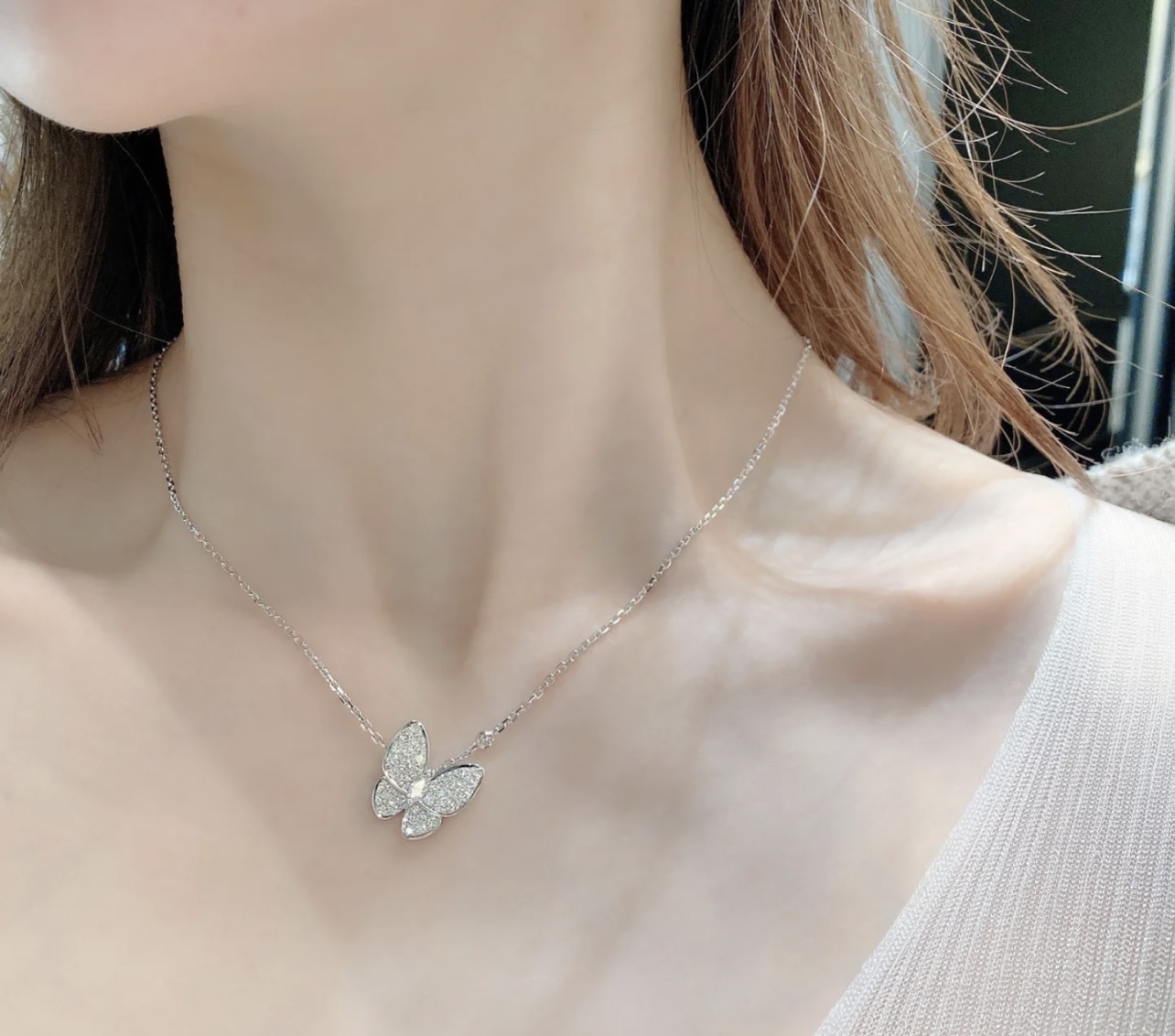 Van Cleef & Arpels VCA/梵克雅宝 银色 满钻蝴蝶锁骨项链