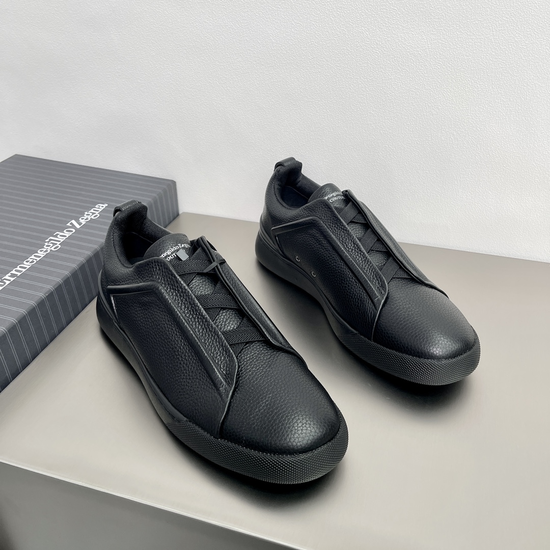 Zegna Tênis Sapatos Casuais Couro de vaca Pele veado Borracha TPU Casual