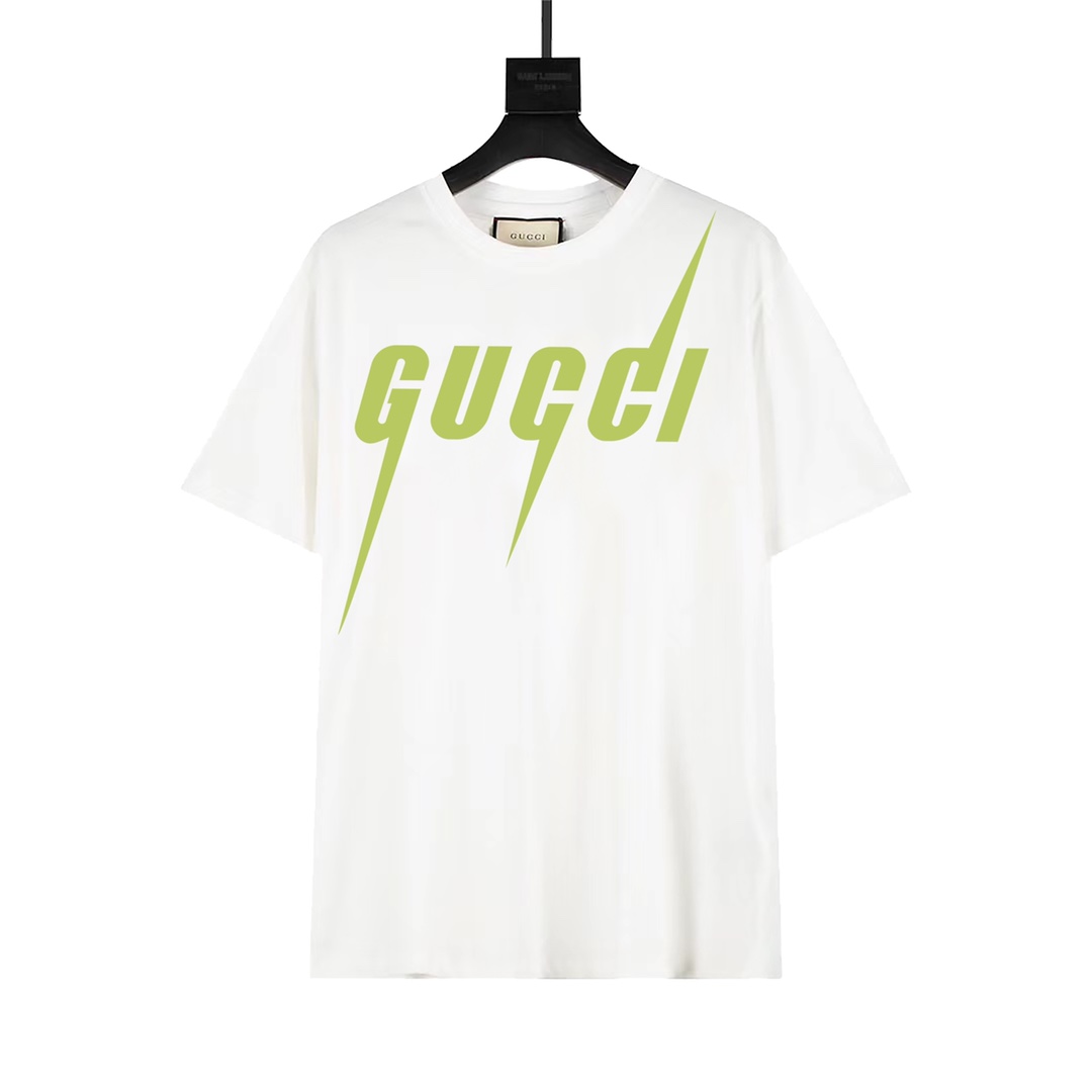 Gucci Gucci G 20ss última colección de primavera/verano, camiseta de manga corta unisex con logo de letras y rayo verde…