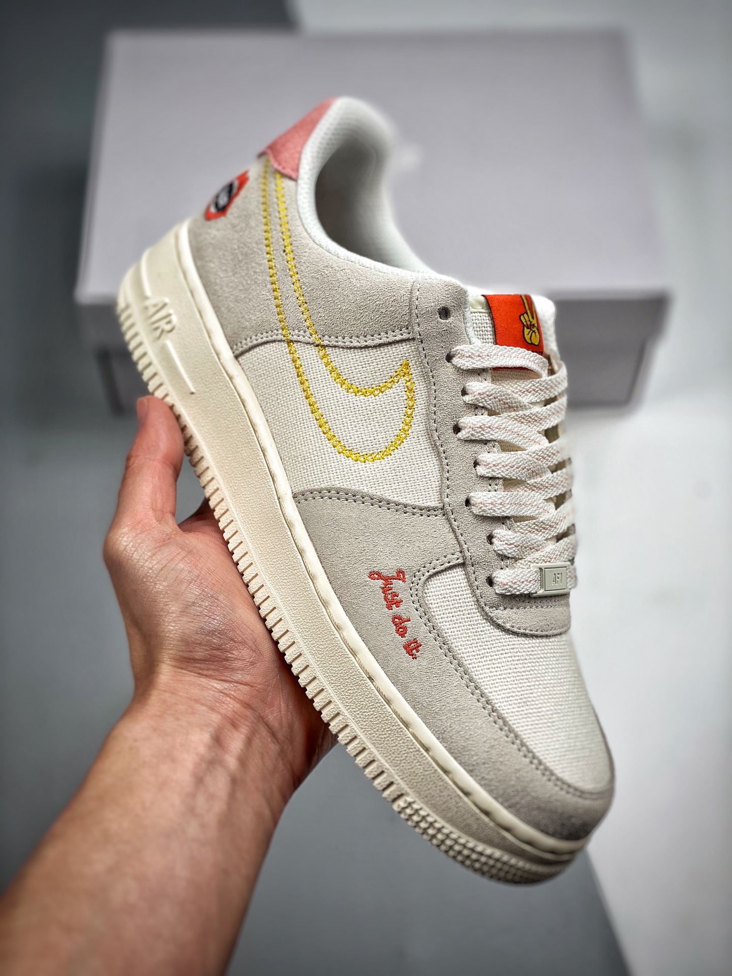 -3 Nike Air Force 1 '07 blanco y naranja, zapatillas de skate casuales de caña baja, reflectante 3M, tela de nailon imp…
