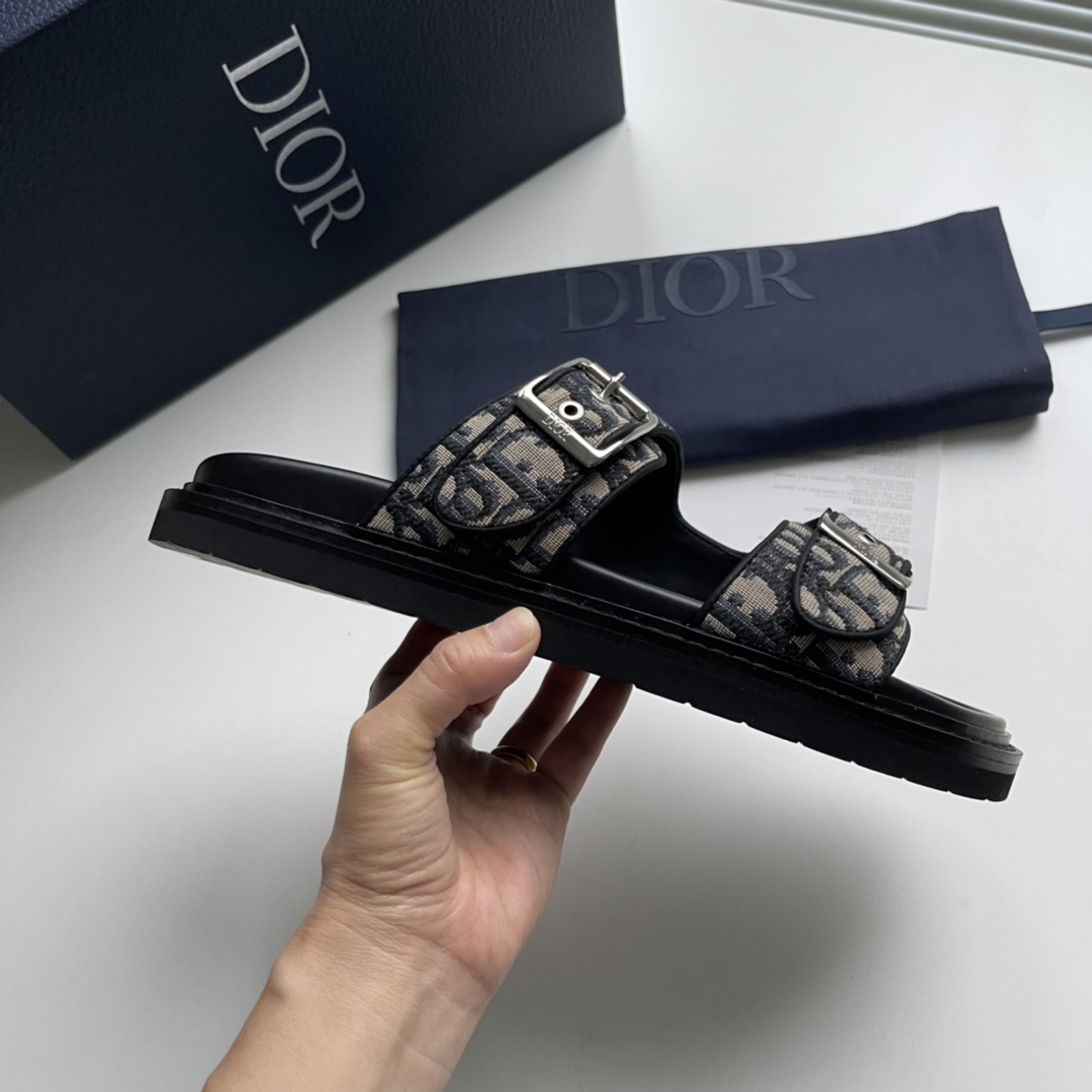 Dior Shoes Sandals Black Grey Canvas Diamond Casual
