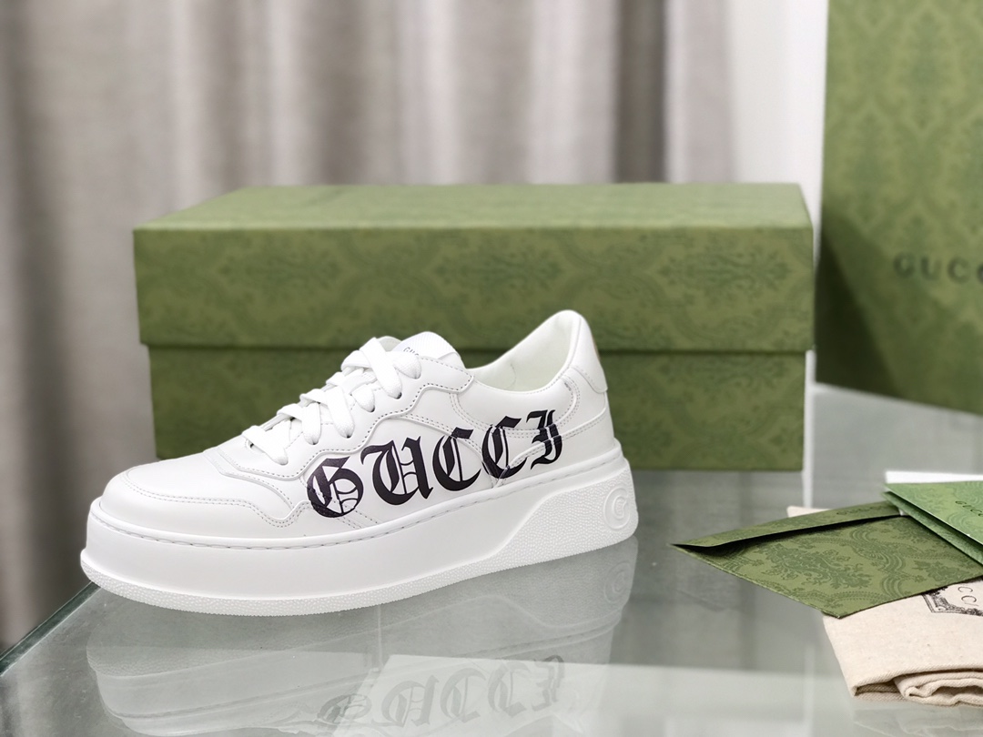Gucci Retro-Inspired White Leather Sneakers, Unisex Sizes 35-44, 5cm Rubber Base - 图片 3