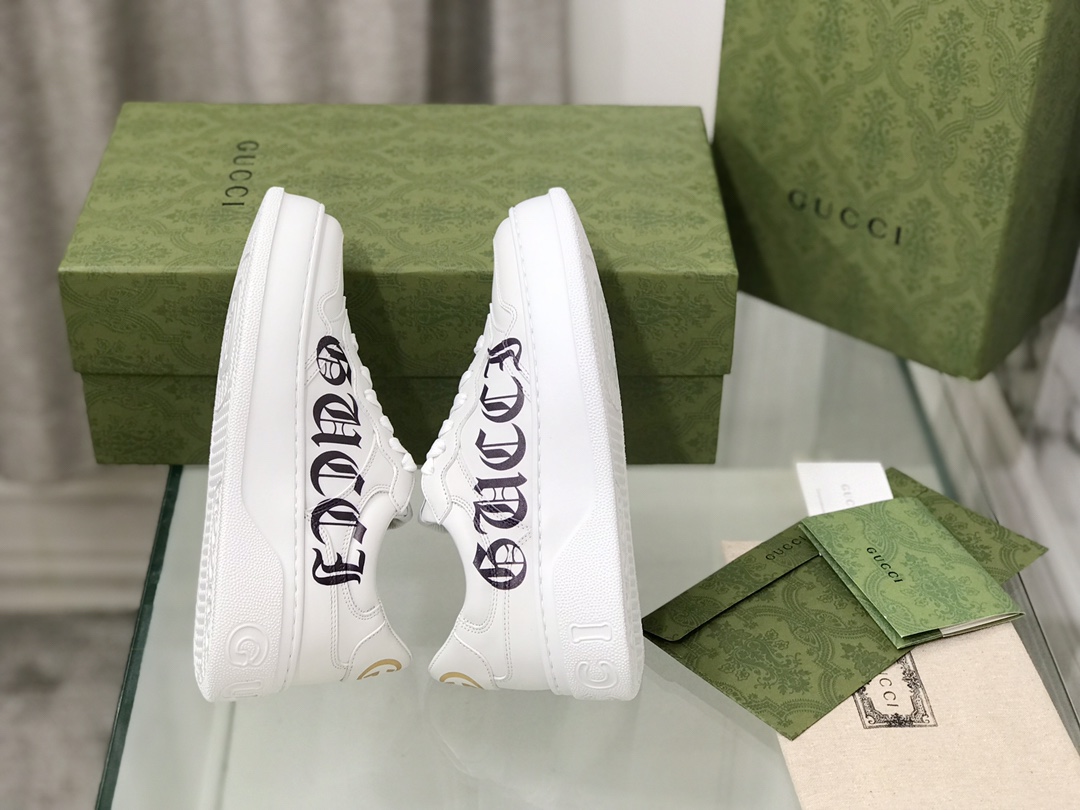 Gucci Retro-Inspired White Leather Sneakers, Unisex Sizes 35-44, 5cm Rubber Base - 图片 2