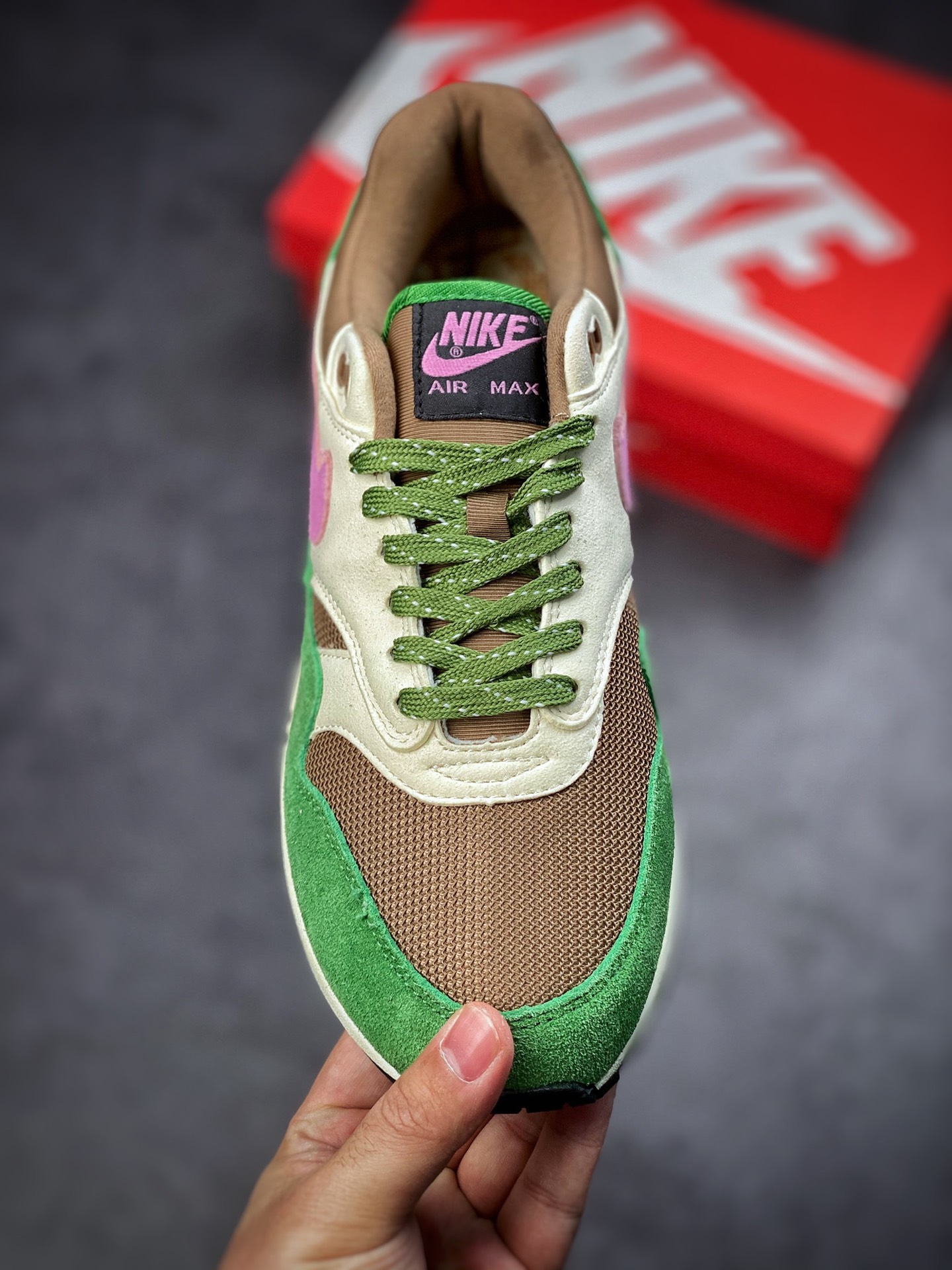 190 Nike Air Max 1 麂皮棕绿粉 原纸板原楦头打造 DR9773-300