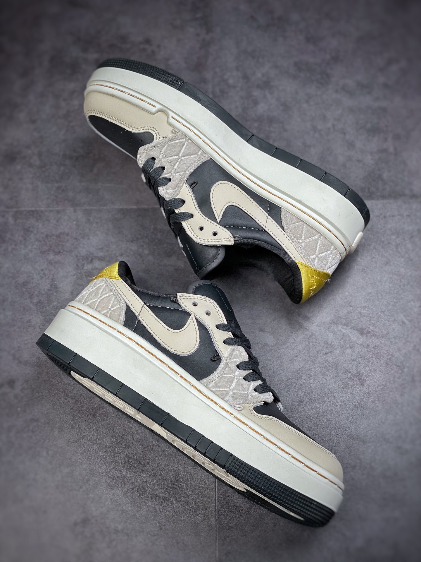 200 Air Jordan 1 Elevate Low SE 厚底复古篮球鞋 黑灰金厚底串珠 DV1494-001