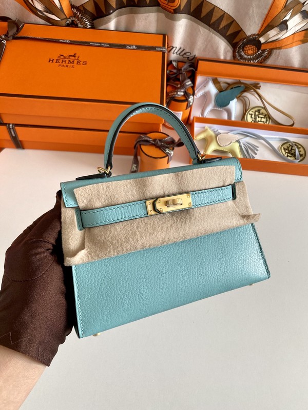 Hermes Kelly Buy Handbags Crossbody & Shoulder Bags Top brands like Blue Gold Hardware Goat Skin Sheepskin Mini