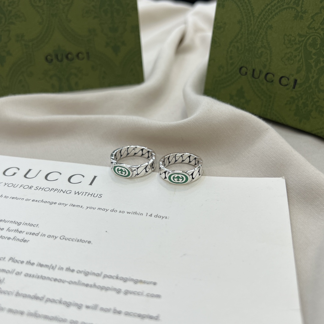 Gucci Biżuteria Pierścionek Zielony 925 Srebrne