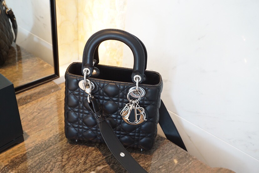 Dior Lady Handbags Crossbody & Shoulder Bags Black Silver Hardware Lambskin Sheepskin