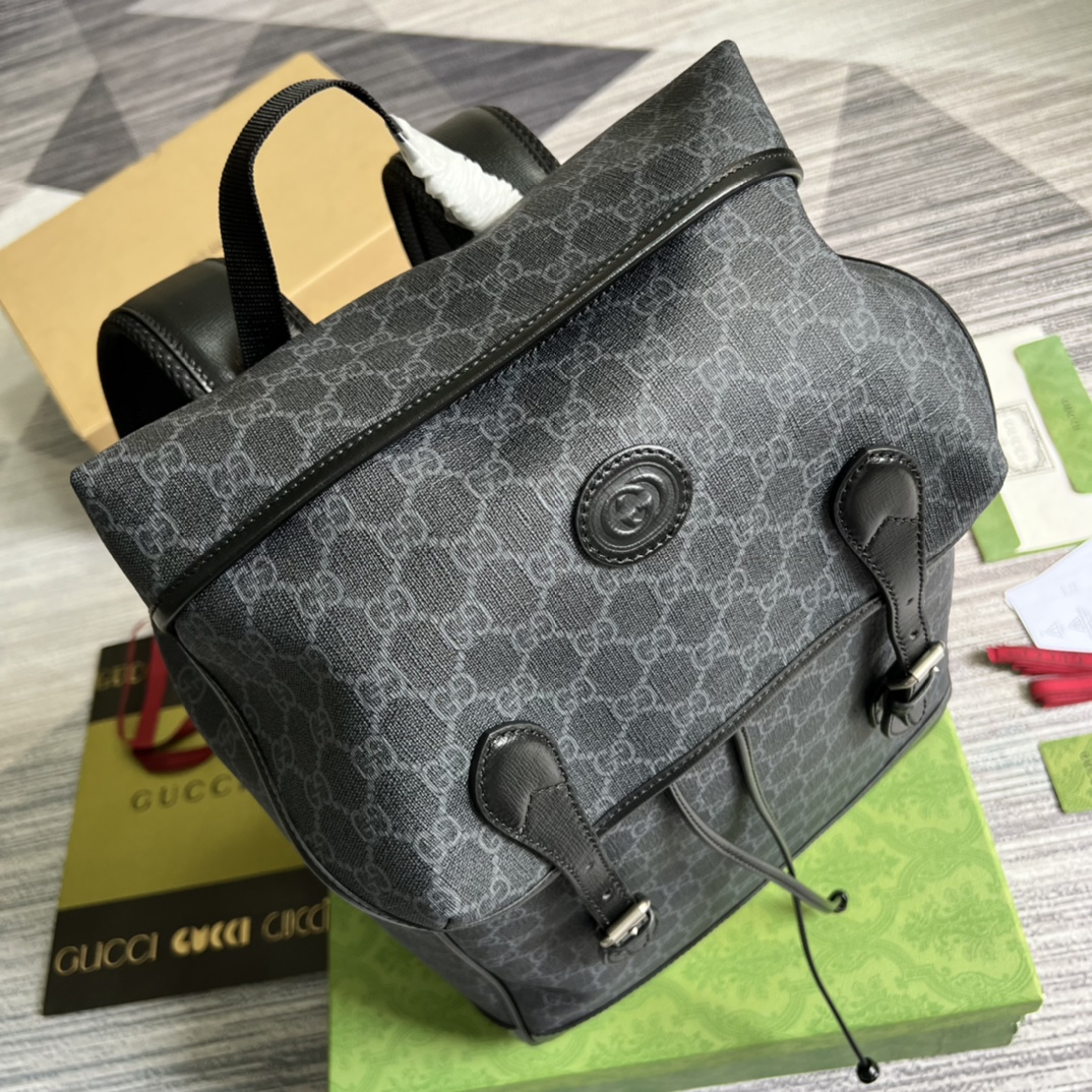 [Backpacks]Black embellished interlocking double G medium backpack since its i