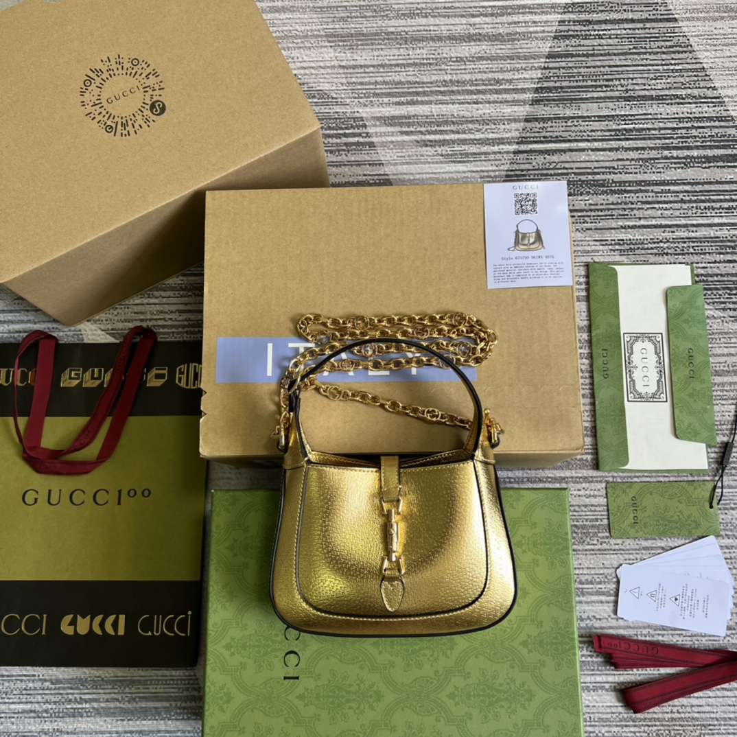 GUCCI Jackie міні падпахавая сумка накрыж імпартная скура поўны медны ланцужок авечая падшэўка