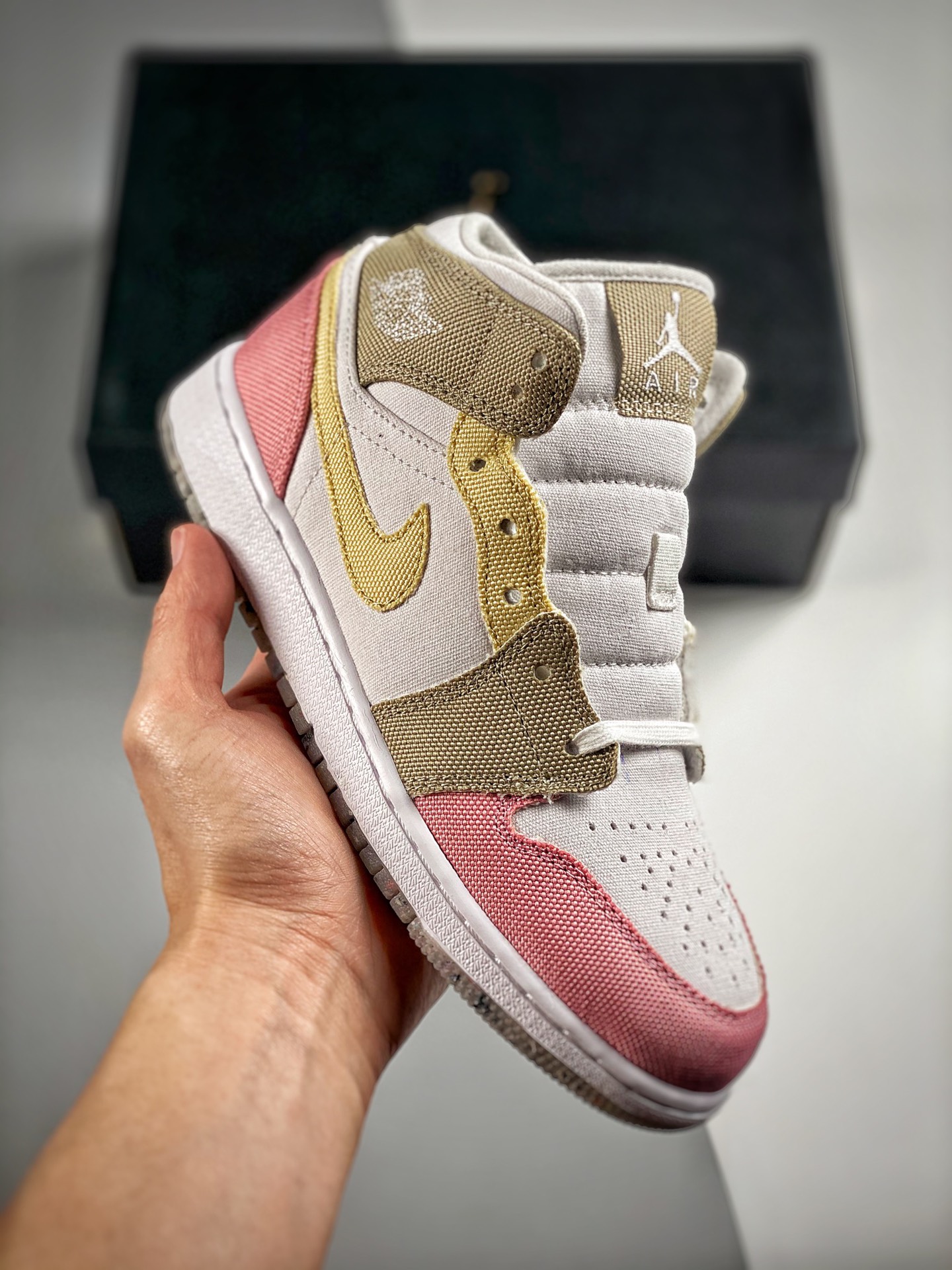 -4 Versión de verificación Air Jordan 1 Mid rosa blanco marrón, el mejor mid-top del mercado, calidad tope! La única ve…