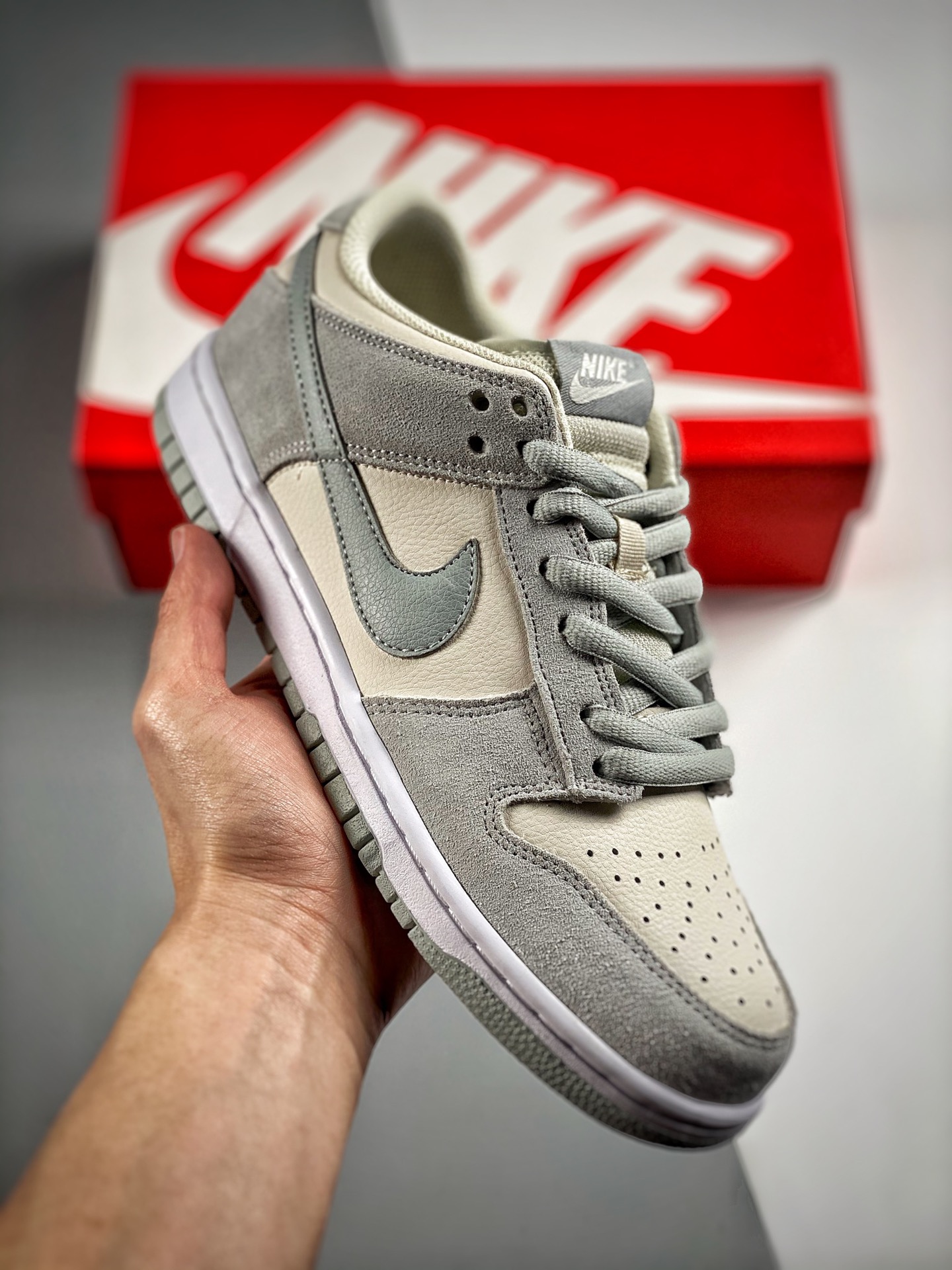 -2 NK Dunk Low gris y blanco gran fábrica puro original salida fotos reales primer lanzamiento material de capa superio…