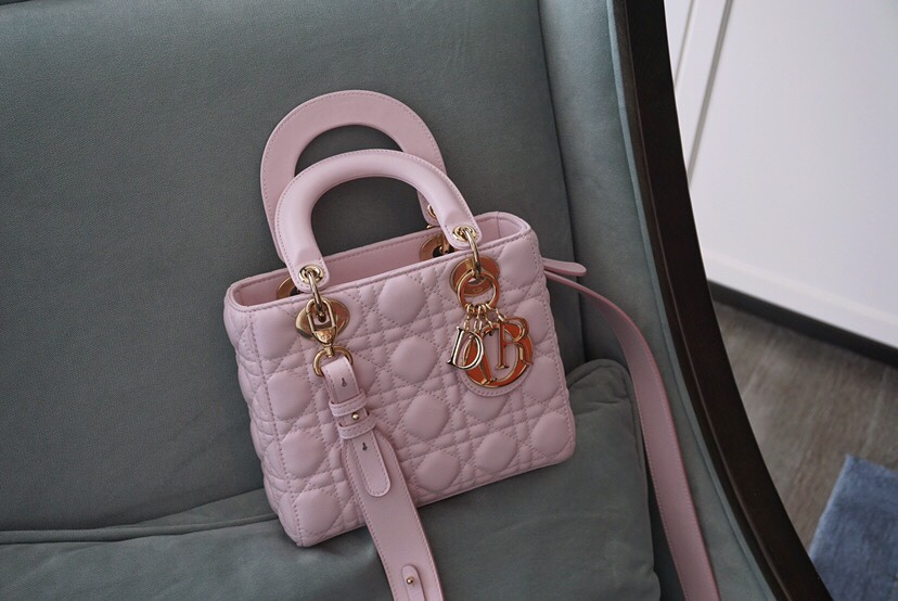 Dior Lady Handbags Crossbody & Shoulder Bags Light Pink Gold Hardware Lambskin Sheepskin