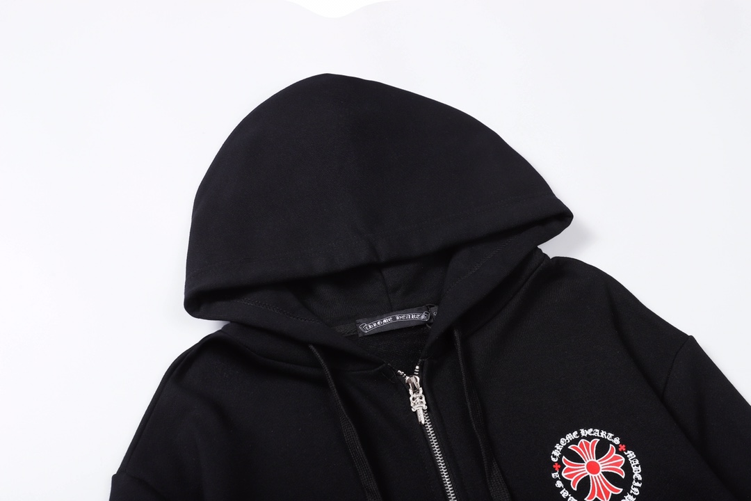 High Street Fashion: Sanskrit Hat Coat with Rubber Stamping – 420g Cotton Zipper T-Shirt - 图片 3