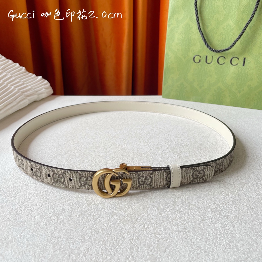 Gucci新品双面进口原厂小牛皮搭配可旋转精品铜扣双面可用可裁剪带宽2.0Cm