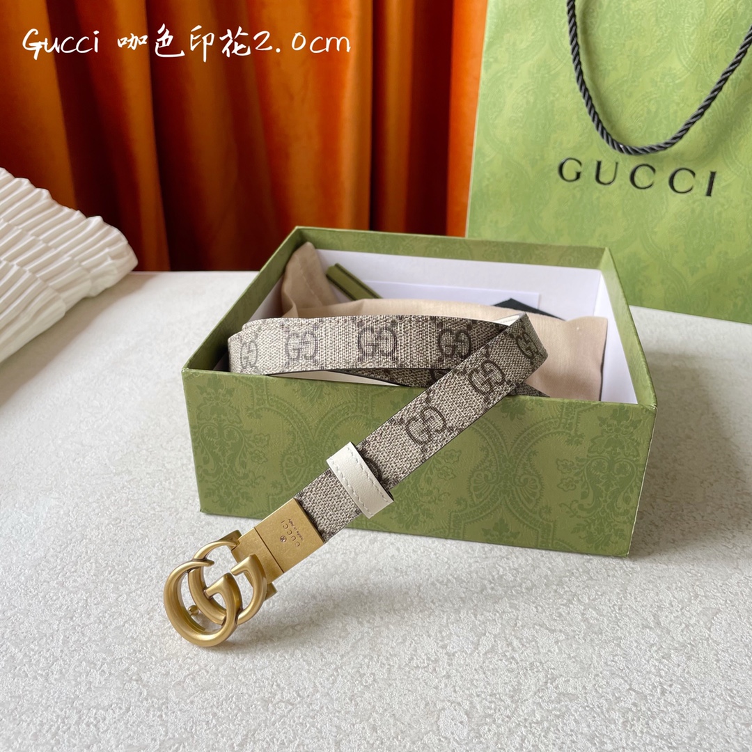 Gucci新品双面进口原厂小牛皮搭配可旋转精品铜扣双面可用可裁剪带宽2.0Cm