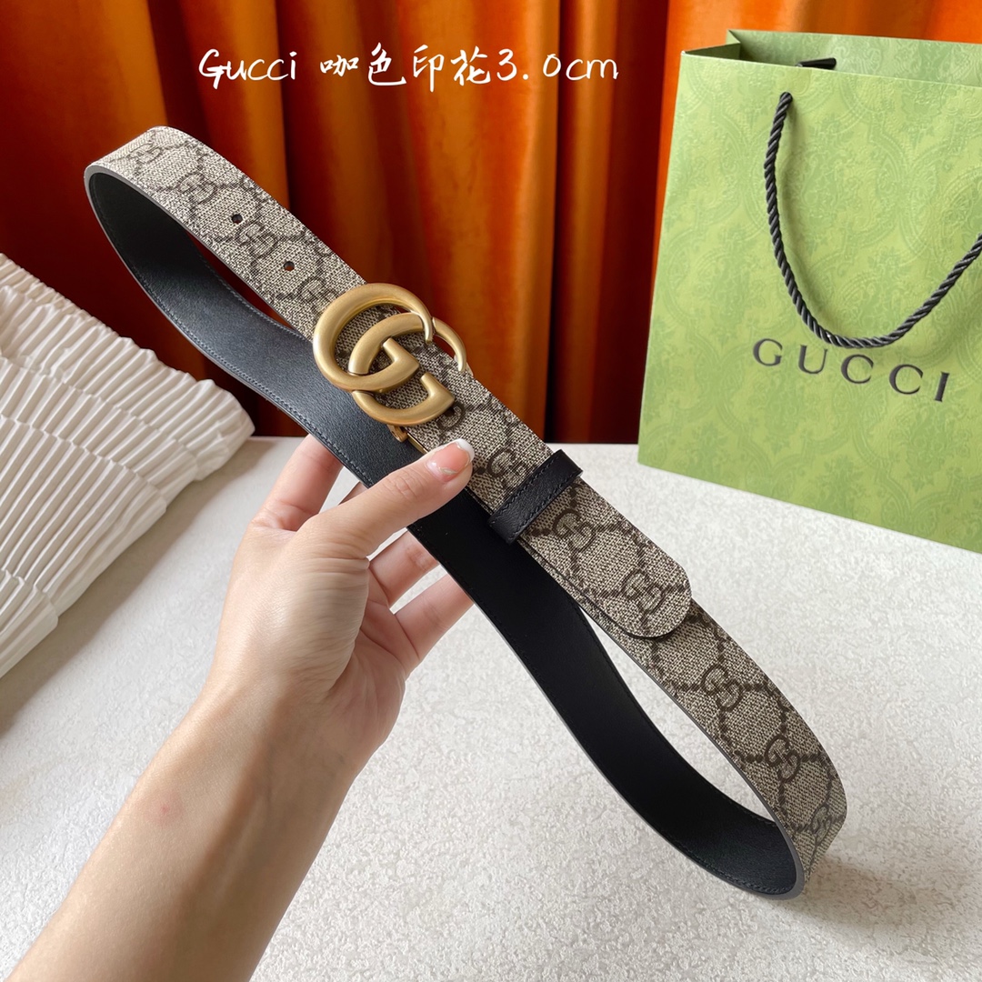 Gucci新品双面进口原厂小牛皮搭配可旋转精品铜扣双面可用可裁剪带宽2.0Cm