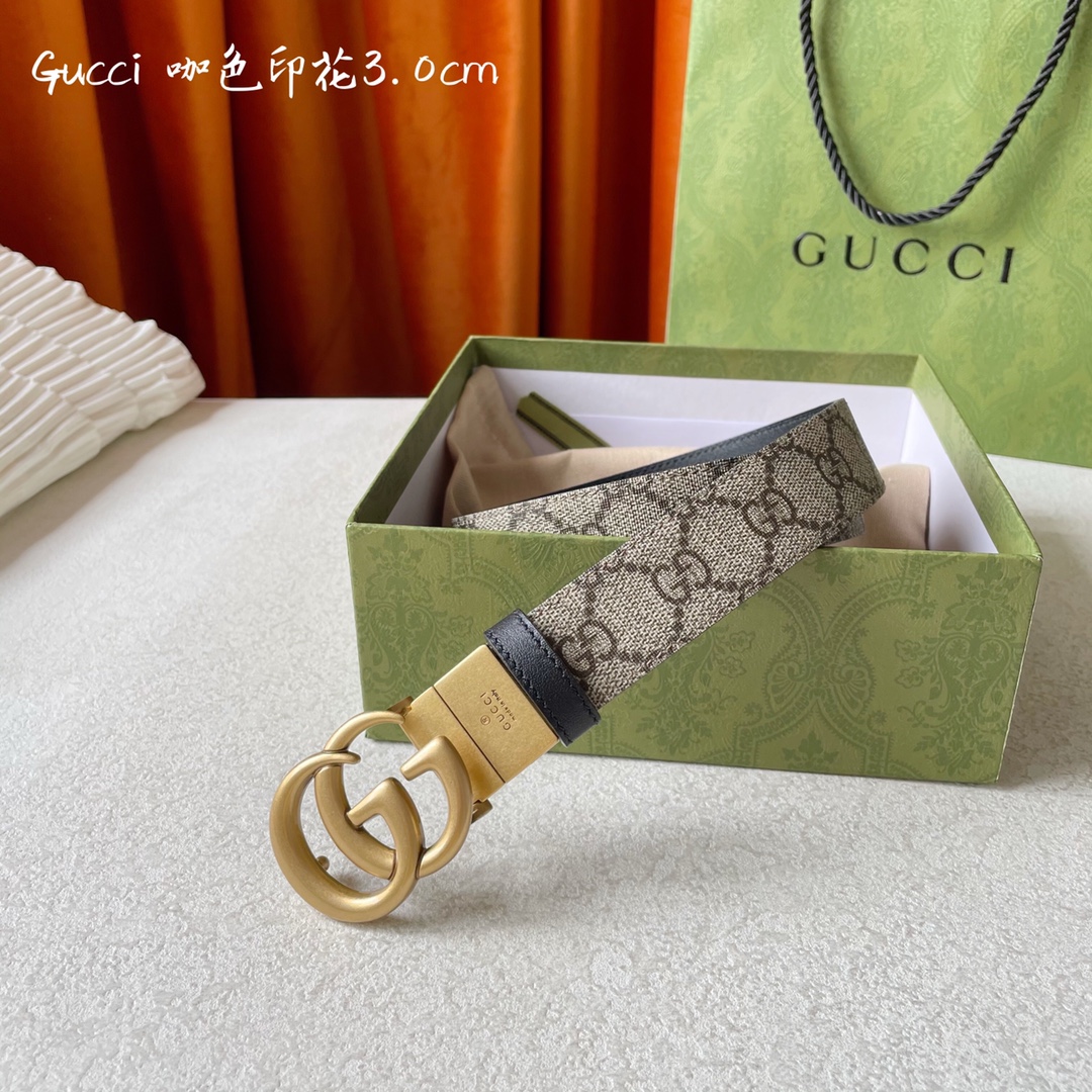 Gucci新品双面进口原厂小牛皮搭配可旋转精品铜扣双面可用可裁剪带宽2.0Cm