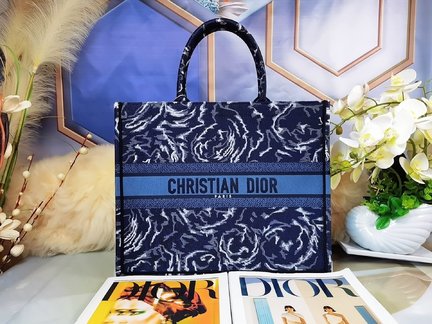 Quality AAA+ Replica Dior AAAAA+ Tote Bags Blue Rose Embroidery Vintage Mini