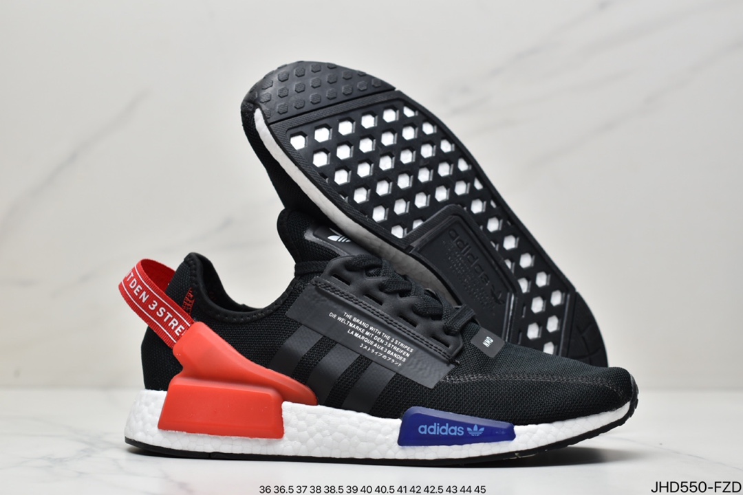 190 Adidas 阿迪达斯 NMD_R1 V2 Boost 爆米花超弹中底 针织网面休闲运动跑鞋GW3553