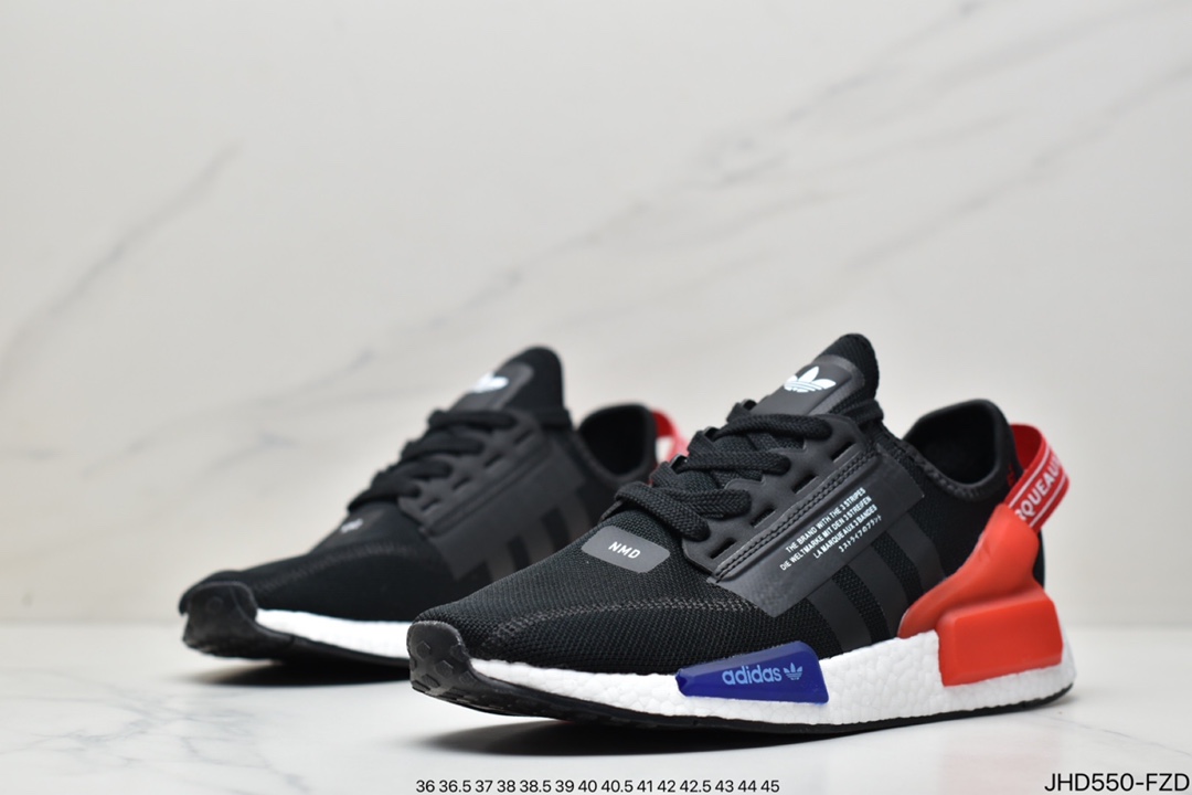 190 Adidas 阿迪达斯 NMD_R1 V2 Boost 爆米花超弹中底 针织网面休闲运动跑鞋GW3553