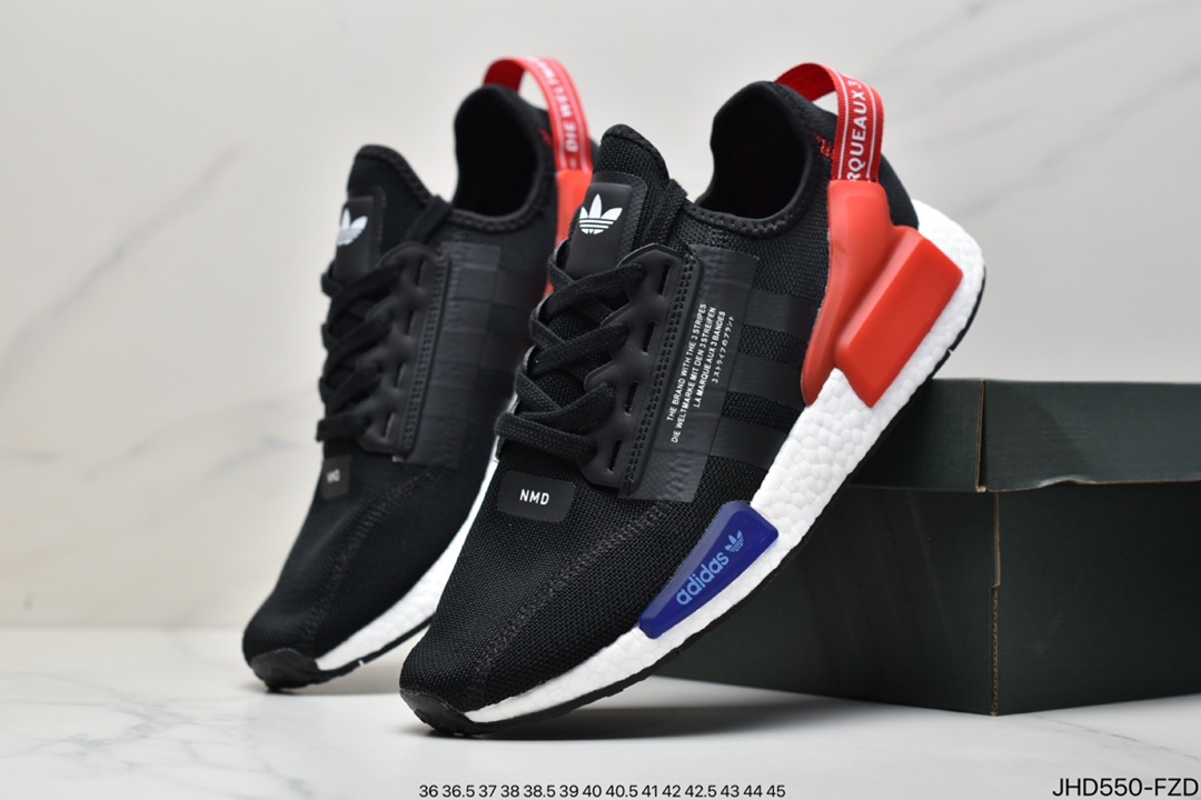 190 Adidas 阿迪达斯 NMD_R1 V2 Boost 爆米花超弹中底 针织网面休闲运动跑鞋GW3553