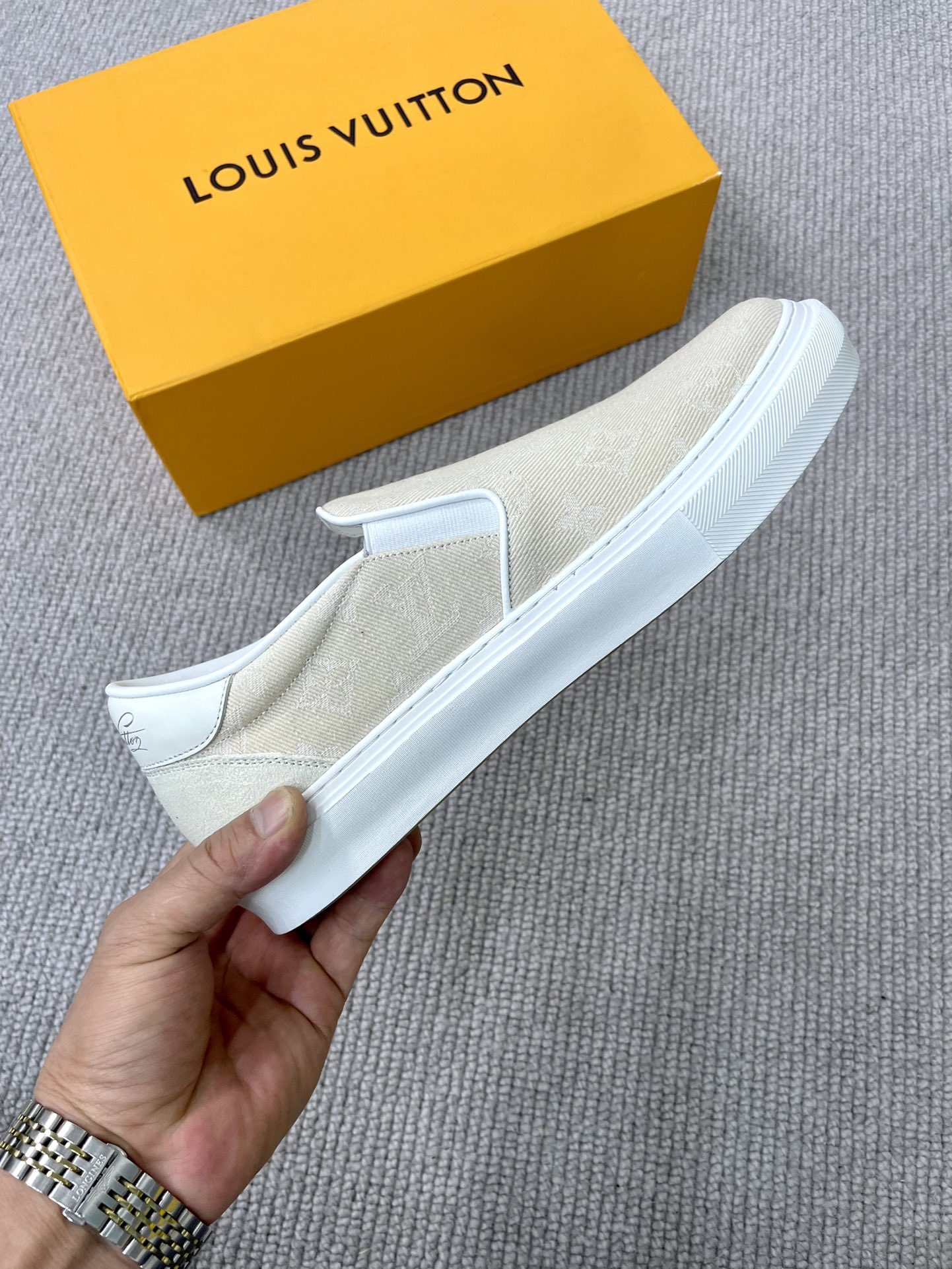 Louis Vuitton Men's Cream Monogram Canvas Slip-On Sneakers Size 38-44 4 i1652987771 2068 2