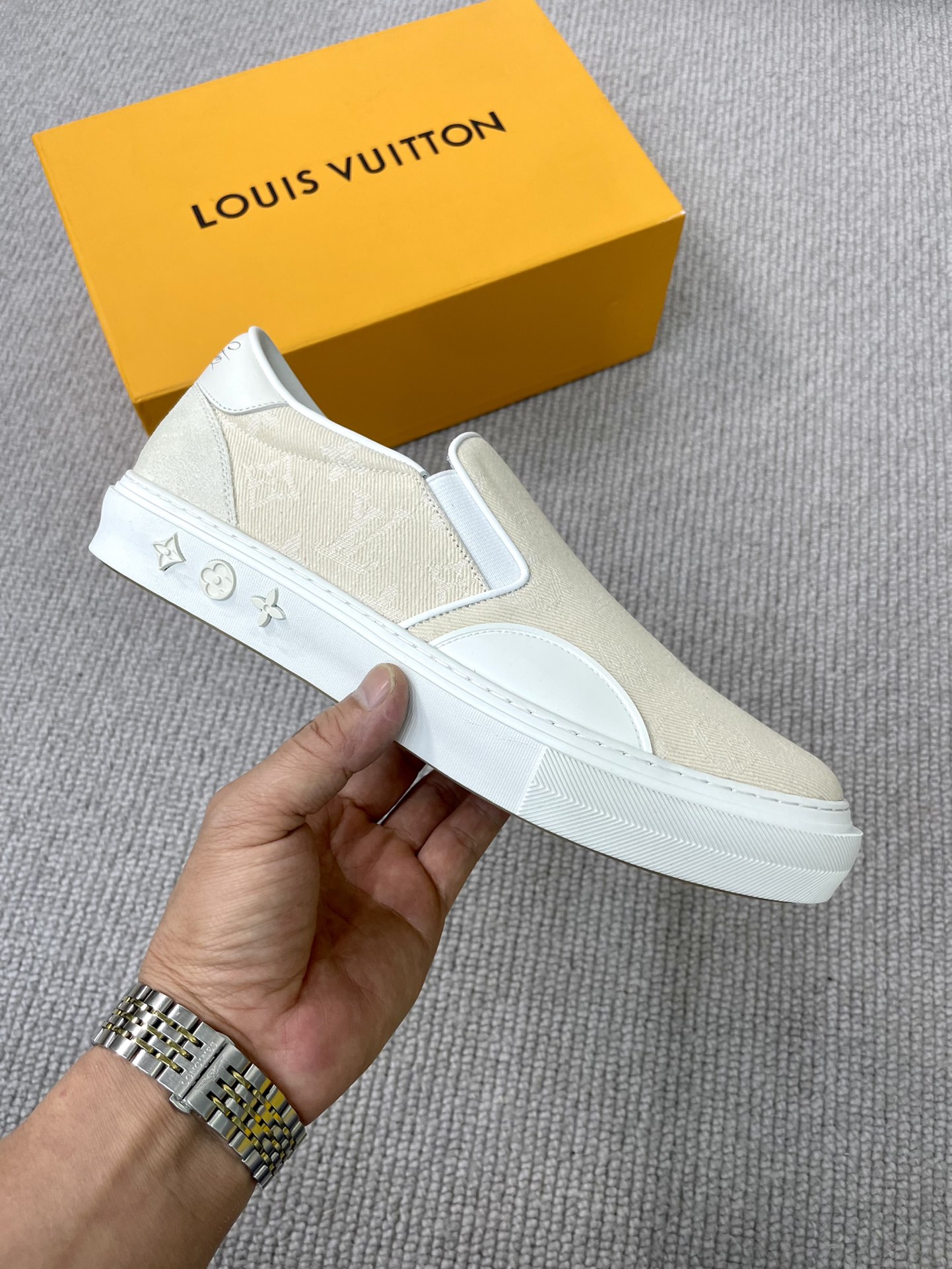 Louis Vuitton Men's Cream Monogram Canvas Slip-On Sneakers Size 38-44 8 i1652987771 6092 6