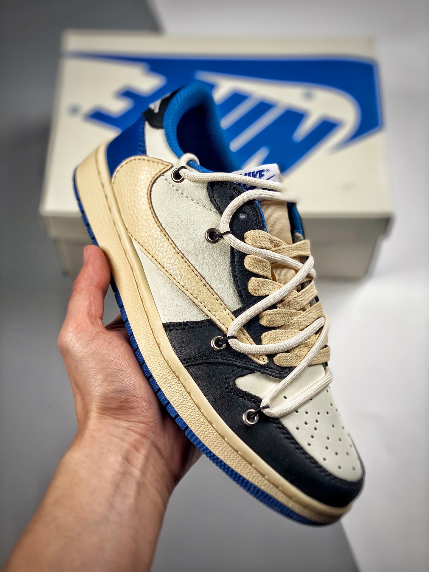 -2 Fragment x Travis Scott x Air Jordan 1 Low TS Hiroshi Fujiwara, colaboración triple con swoosh invertido, luminoso, …