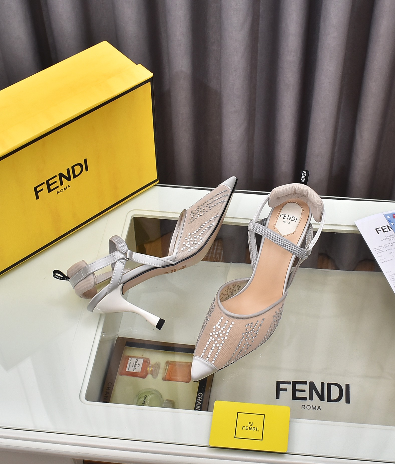 Fábrica de la nueva Fendi tacón alto 8,5 / tacón medio 5,5 cm zapatos puntiagudos tela: multicolor, 