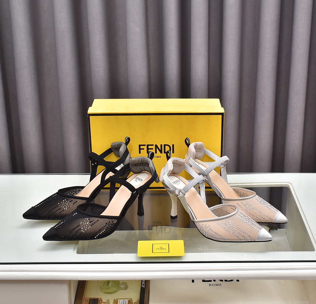 Fábrica de la nueva Fendi tacón alto 8,5 / tacón medio 5,5 cm zapatos puntiagudos tela: multicolor, 