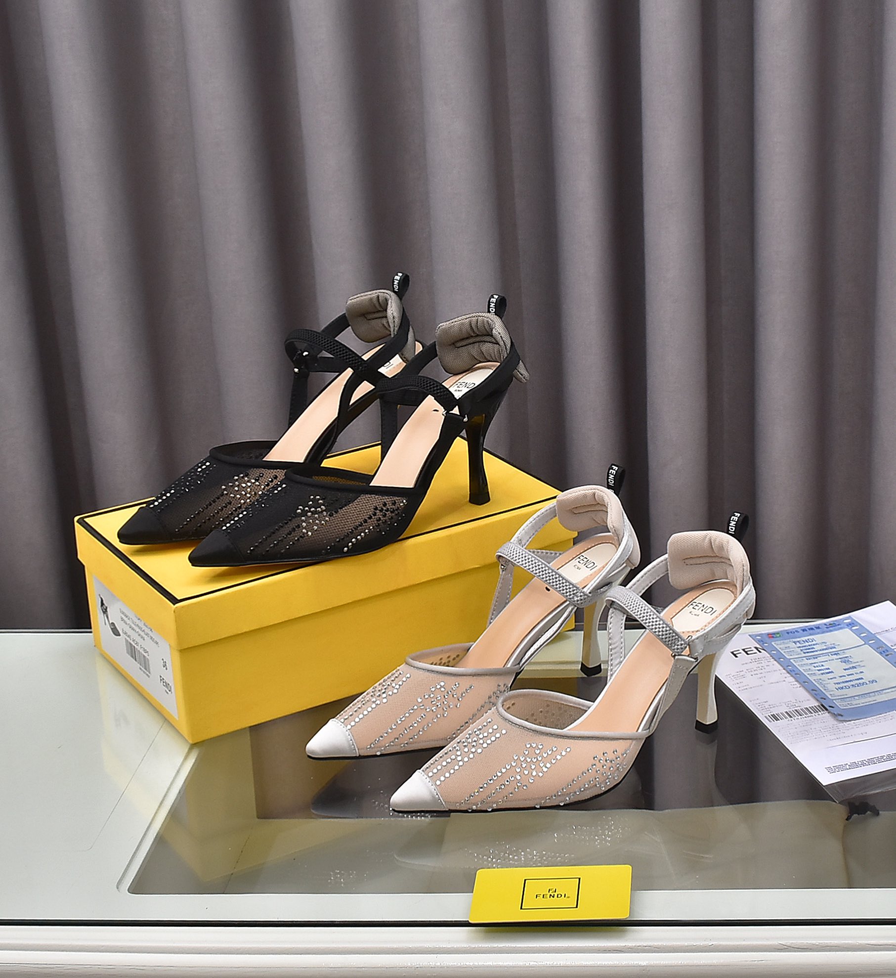Fábrica de la nueva Fendi tacón alto 8,5 / tacón medio 5,5 cm zapatos puntiagudos tela: multicolor, 
