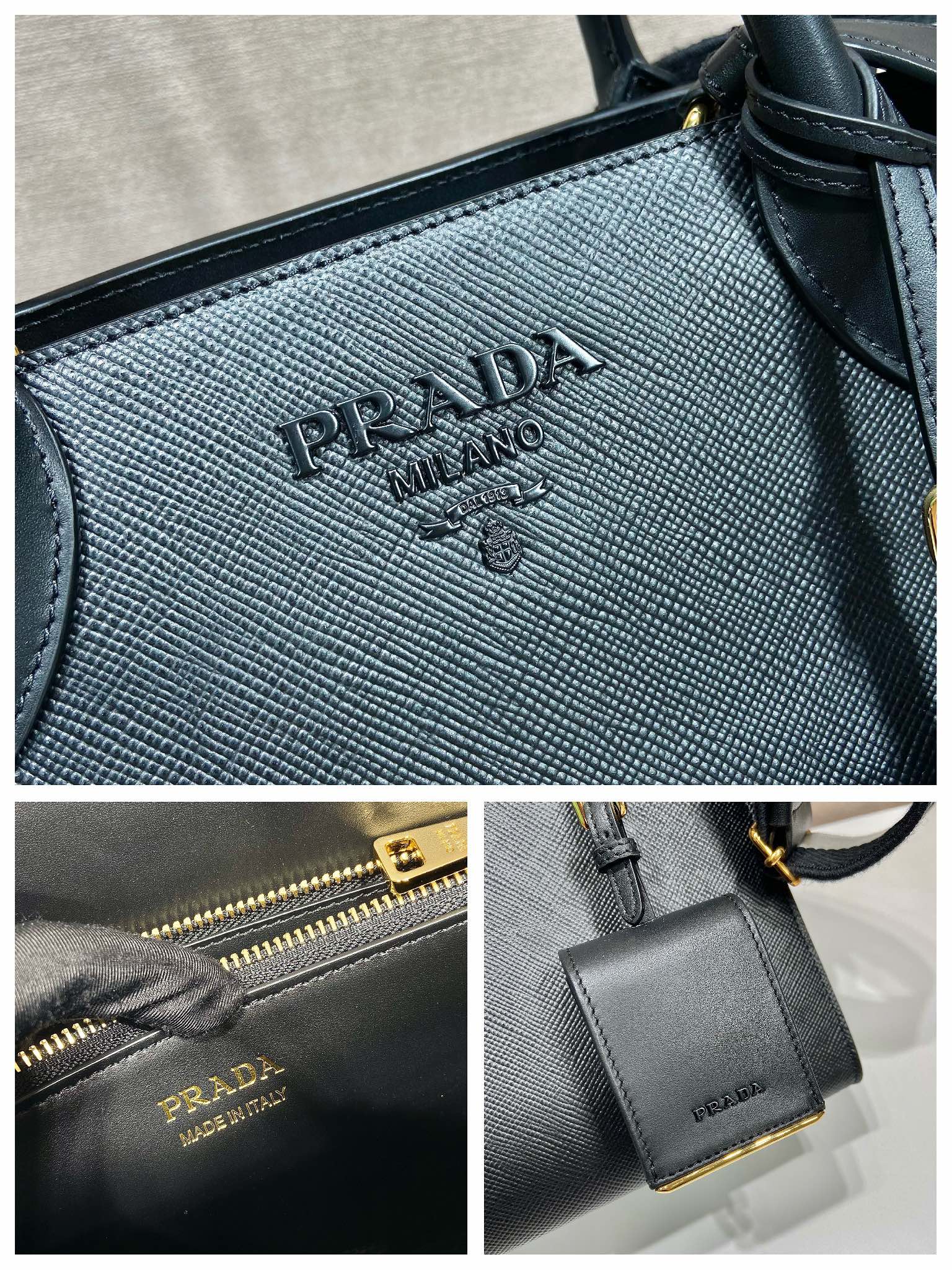 PRADA普拉达进口粗十字牛皮手提包1BA156