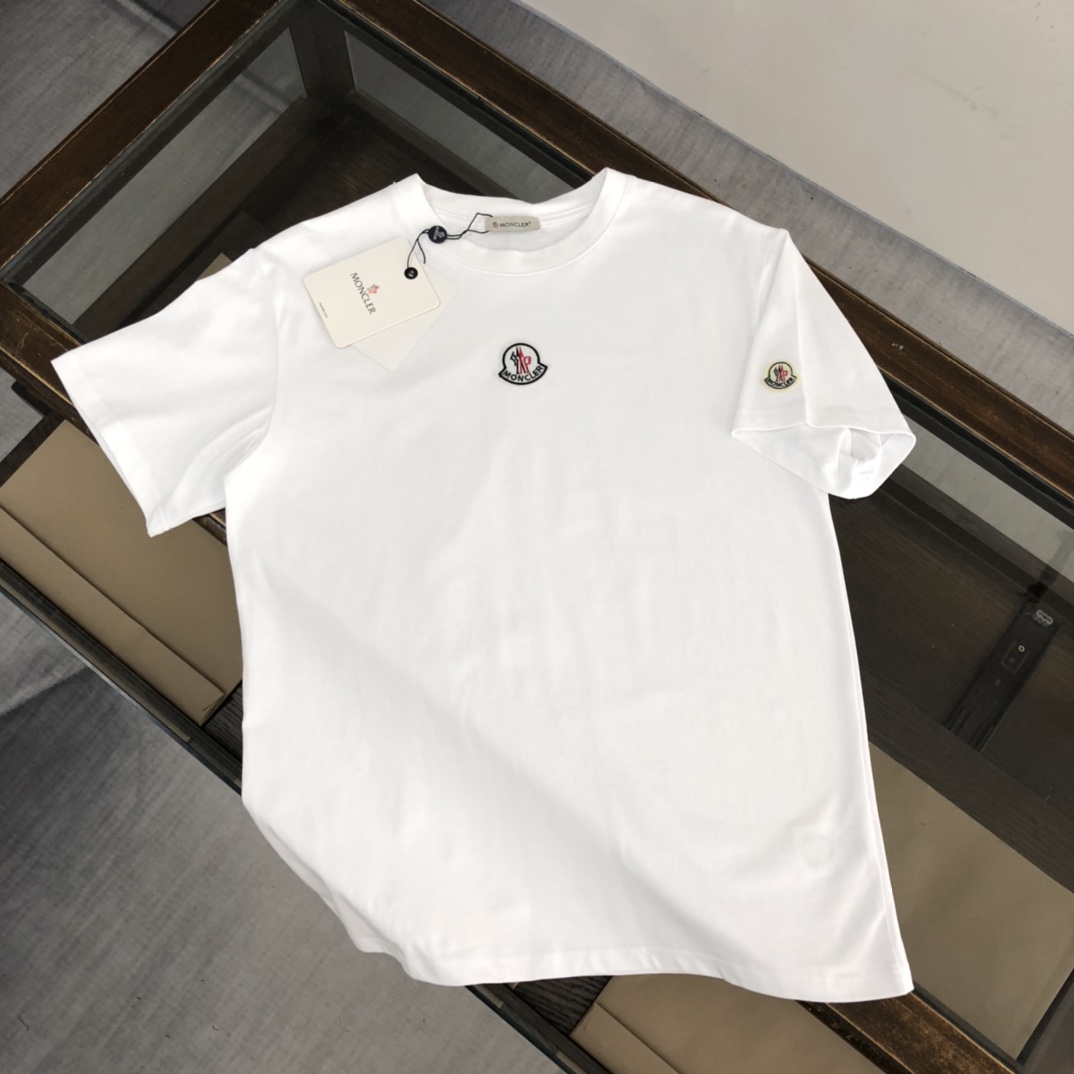 Moncler Clothing T-Shirt Black White Cotton Summer Collection Short Sleeve