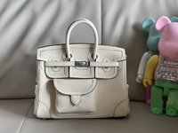 Hermes Birkin Bags Handbags White Unisex Silver Hardware Canvas
