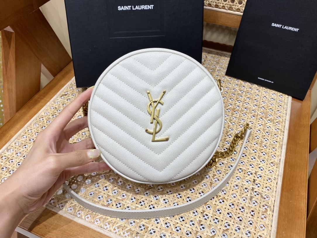 Saint laurent Ysl 最新VINYLE鱼子酱小圆包 610436白色