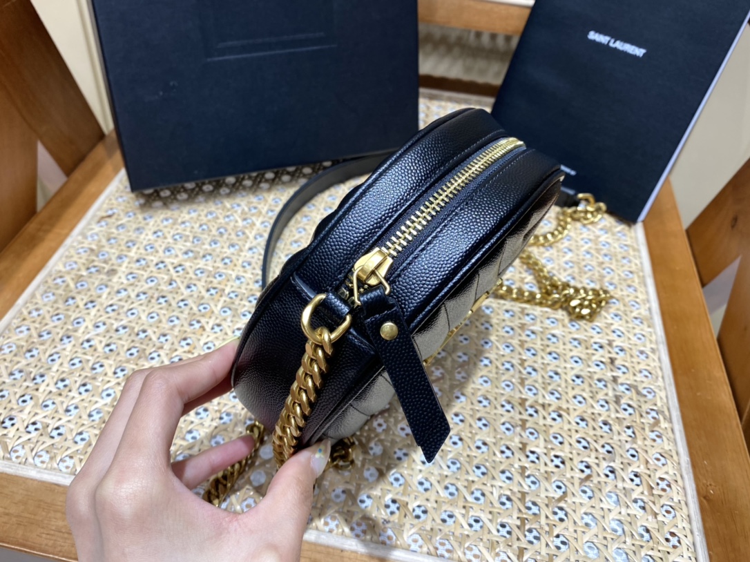 Saint laurent Ysl 最新VINYLE鱼子酱小圆包 610436黑色
