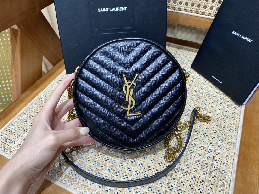 Saint laurent Ysl 最新VINYLE鱼子酱小圆包 610436黑色