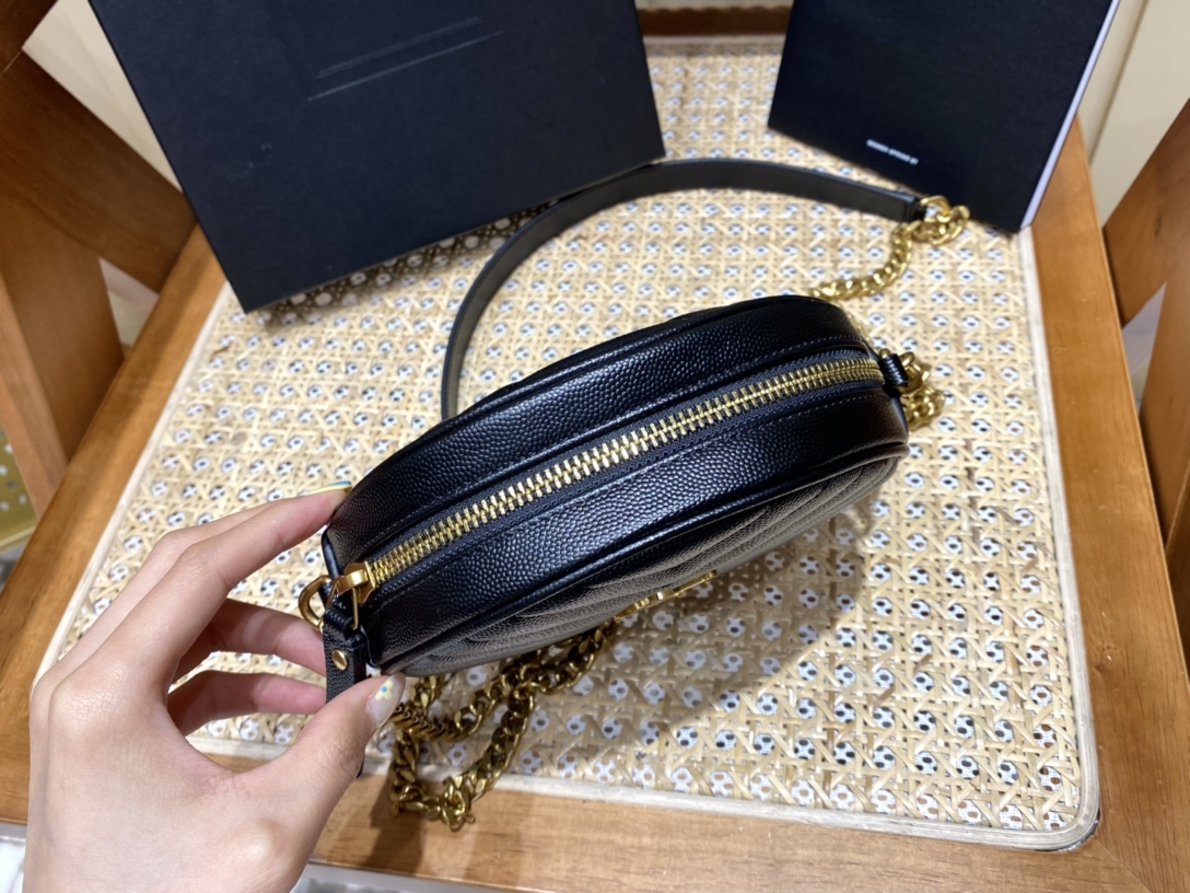 Saint laurent Ysl 最新VINYLE鱼子酱小圆包 610436黑色