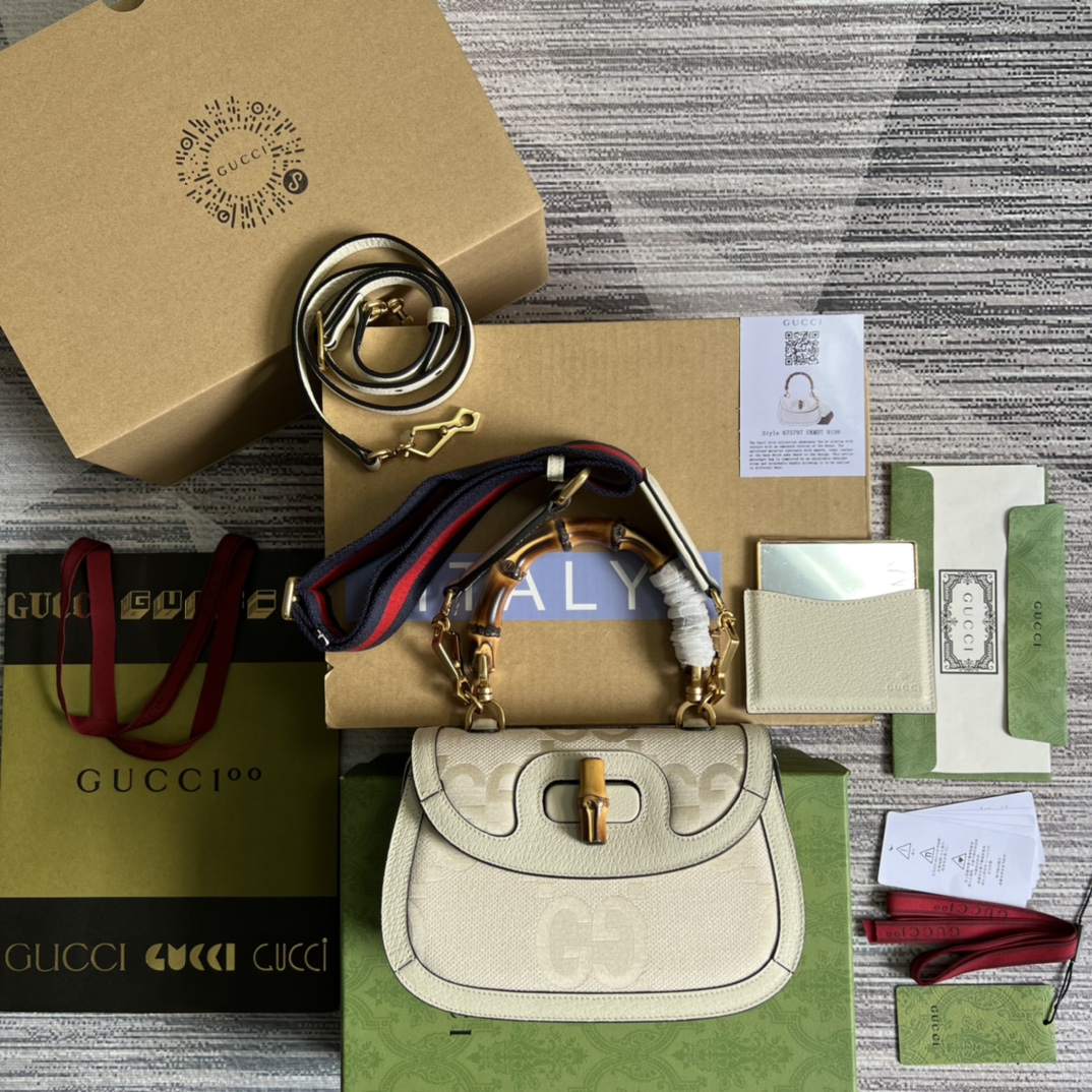 GUCCI Bamboo 1947 bamboo handle canvas small handbag