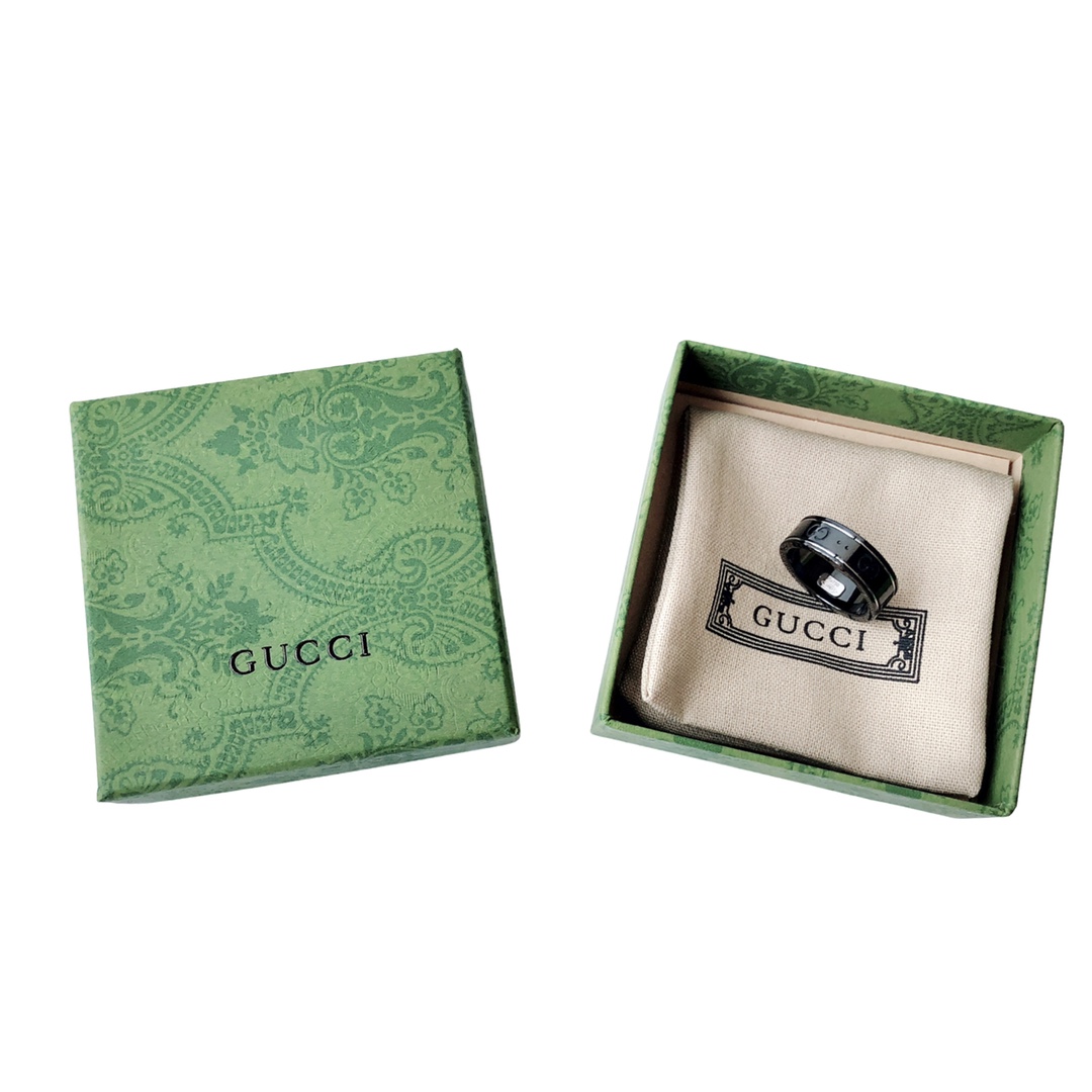 Gucci 得物渠道专供 GUCCI古驰Icon系列双G-黑白陶瓷戒指-情侣对戒