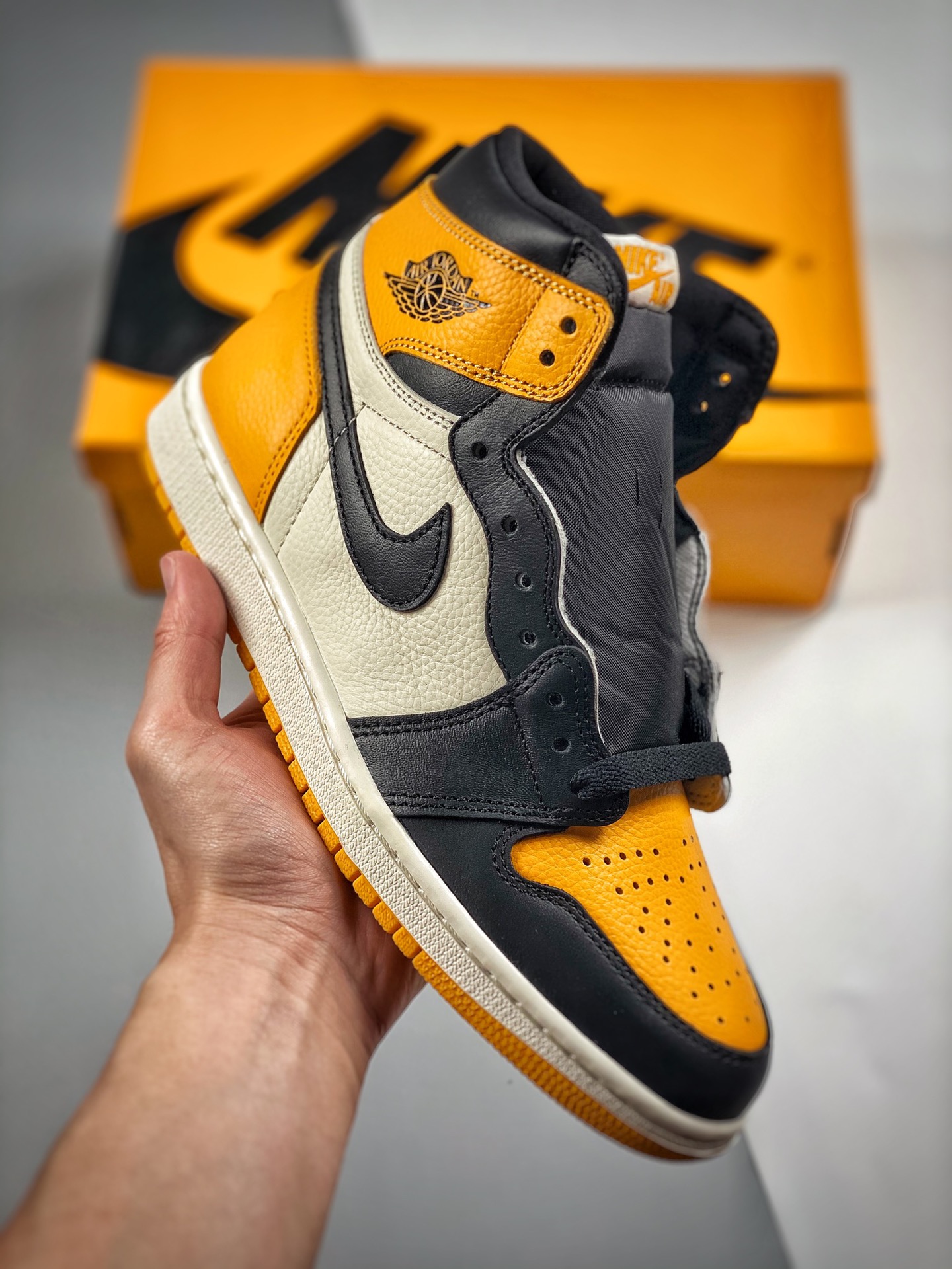 -5 Air Jordan 1 "Obsidian" Yellow Toe, producción de fábrica original pura, calidad máxima en el mismo rango de precios…