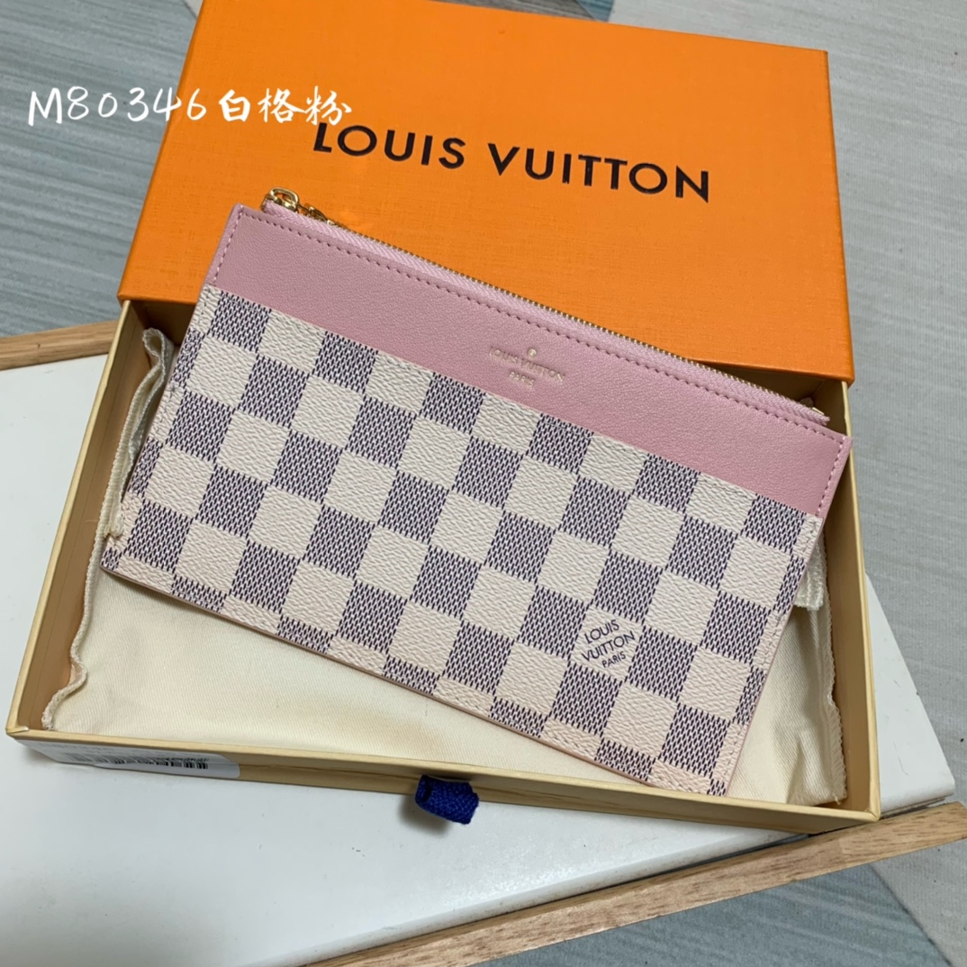 Louis Vuitton Clutches & Pouch Bags Pink White Damier Azur Canvas Cowhide N80346