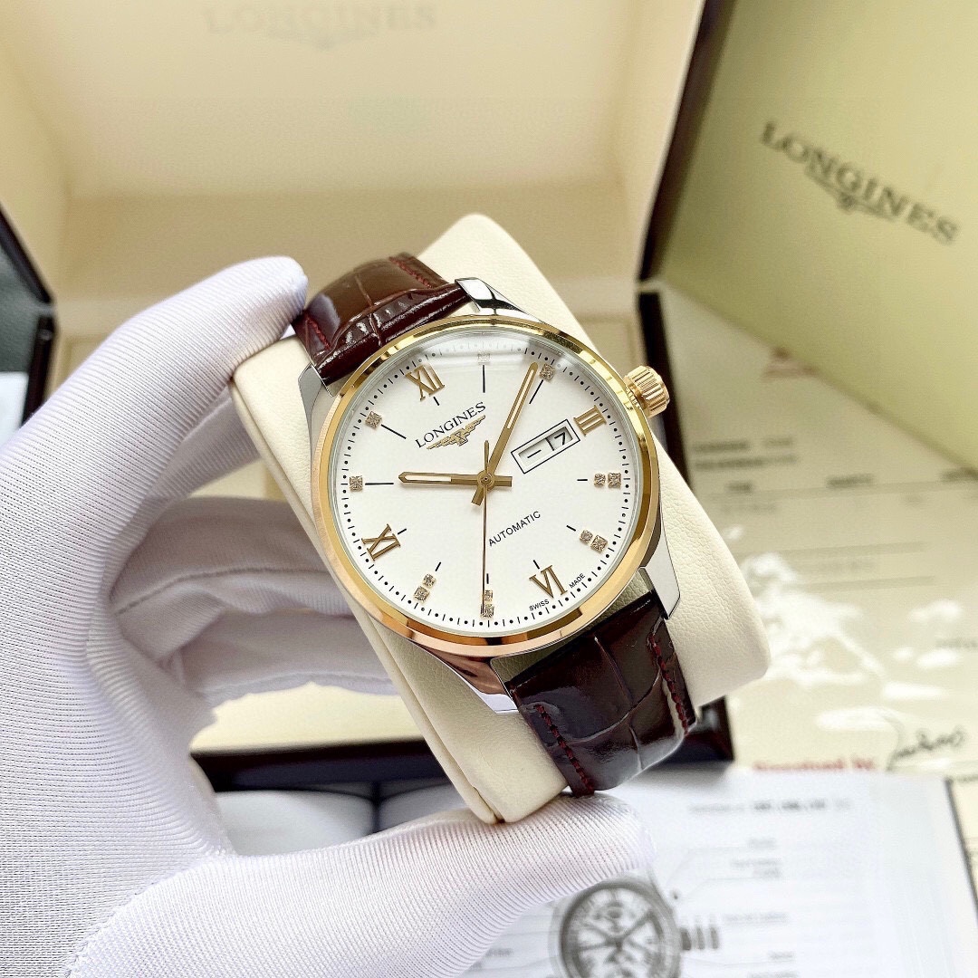 皮带，钢带。经典升级 优雅大方浪琴  Longines  男士腕表 全自动机械机芯 矿物强化玻璃 316L精钢表壳 真皮/精钢表带 简约时尚 商务休闲 尺寸:直径40mm 厚度12mm