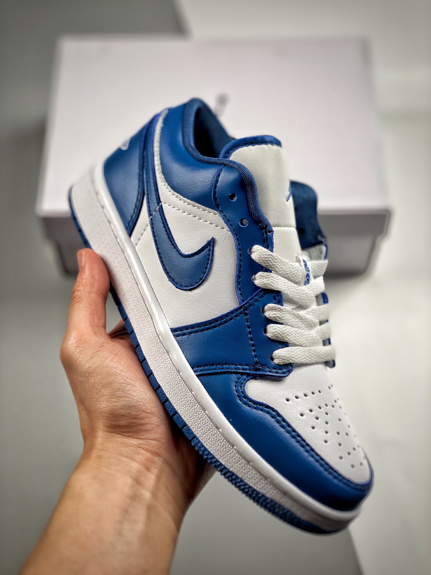 -4 Air Jordan 1 Low Blanco y Azul AJ1 Low casual zapatillas de skate, color oficial sincronizado, única versión exclusi…